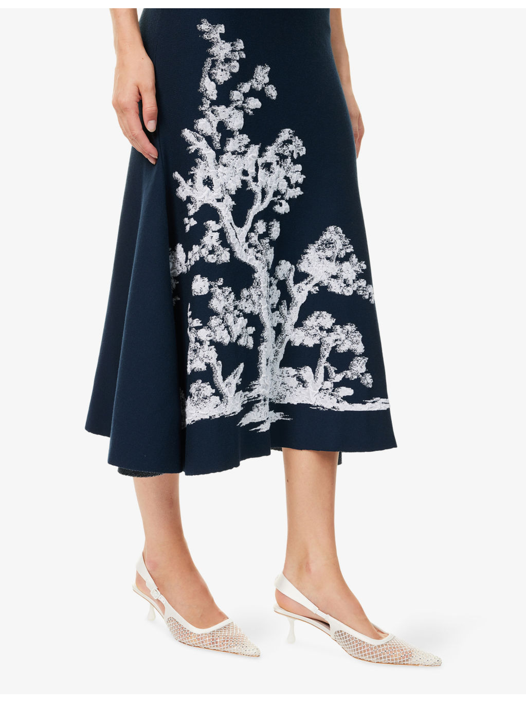 Tree-Print A-Line Knitted Midi Skirt - 5