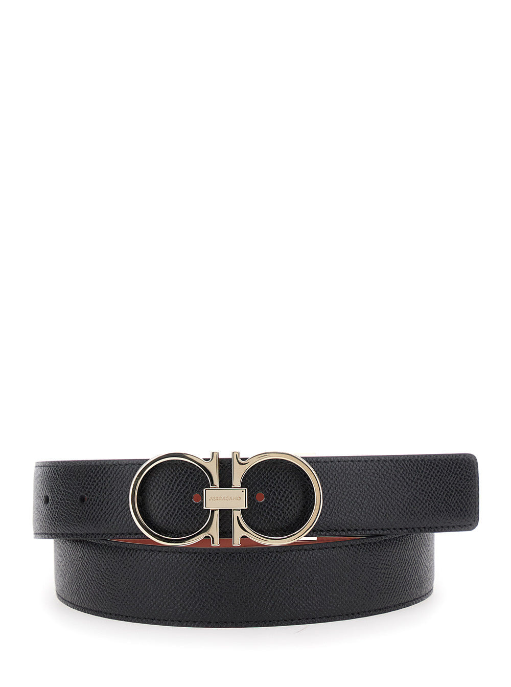 Ferragamo Men Black Reversible Belt With Gancini Buckle Closure In Grained Leather Man - 1