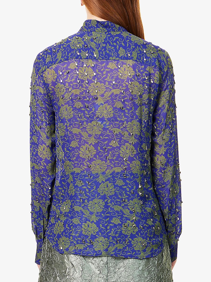 Embellished Floral-Print Woven Shirt - 4