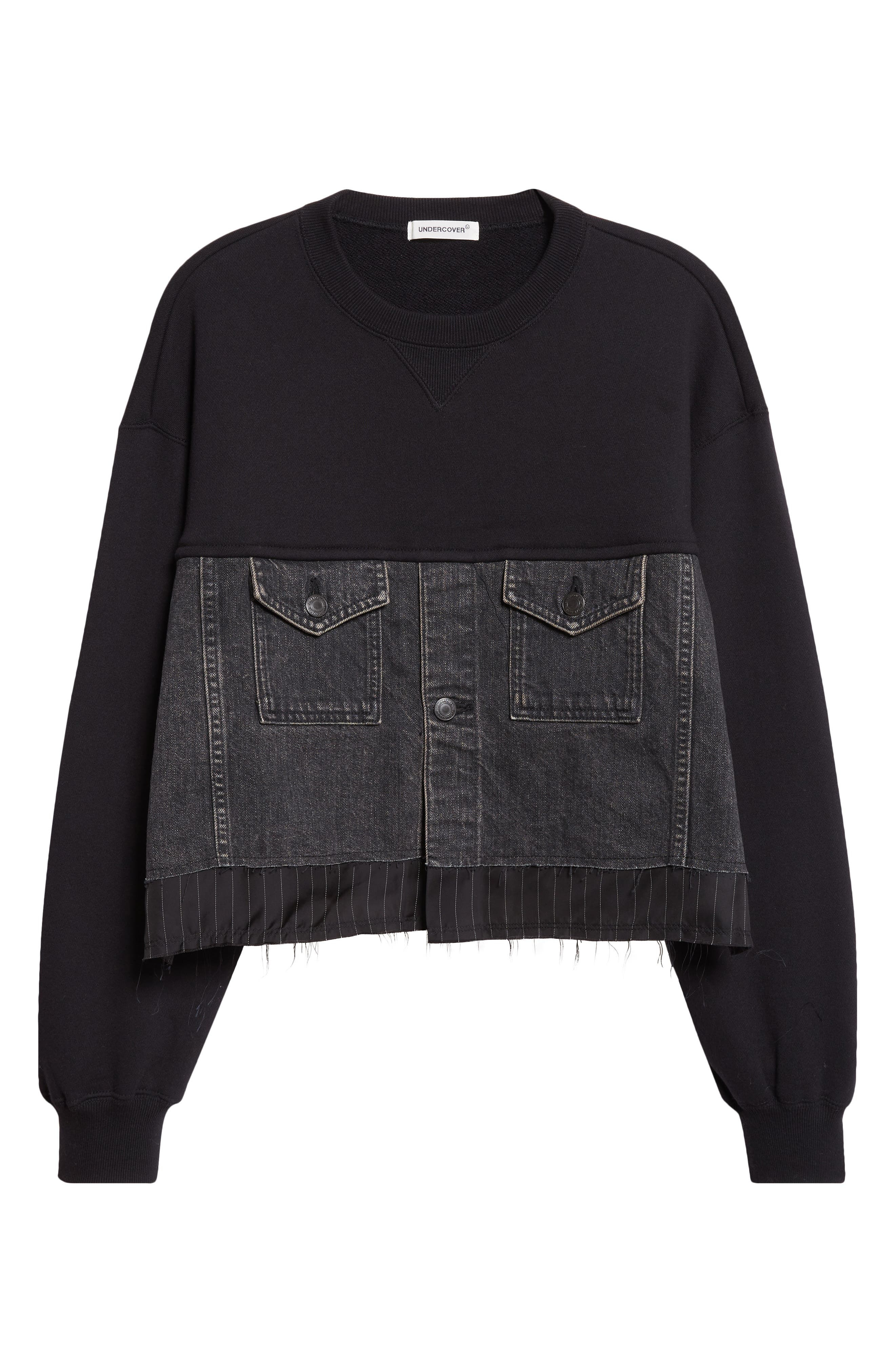 Undercover Mixed Media Crop Sweatshirt in Black at Nordstrom - 1
