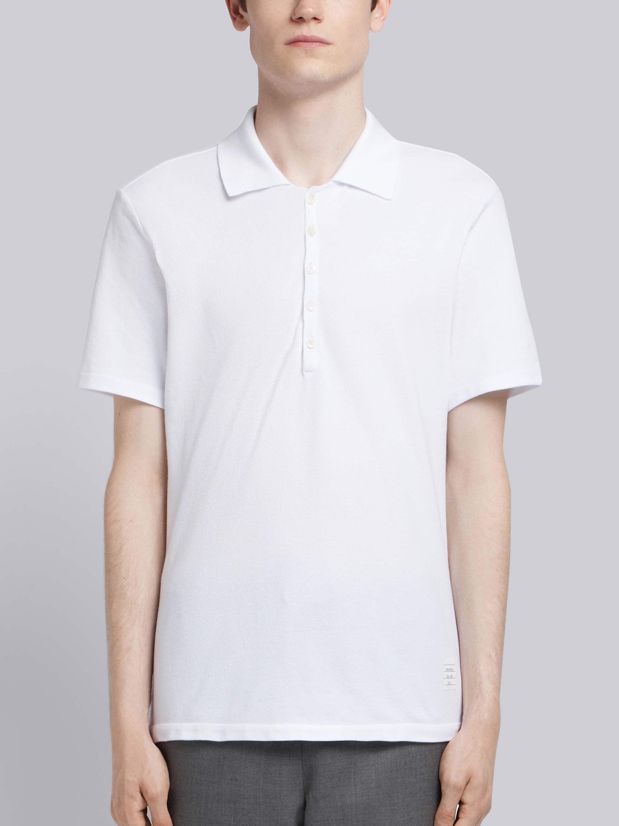 ★THOM BROWNE★ Cotton Pique Center Back Stripe Relaxed Fit Thom Browne White Cotton Pique Center Back Stripe Relaxed