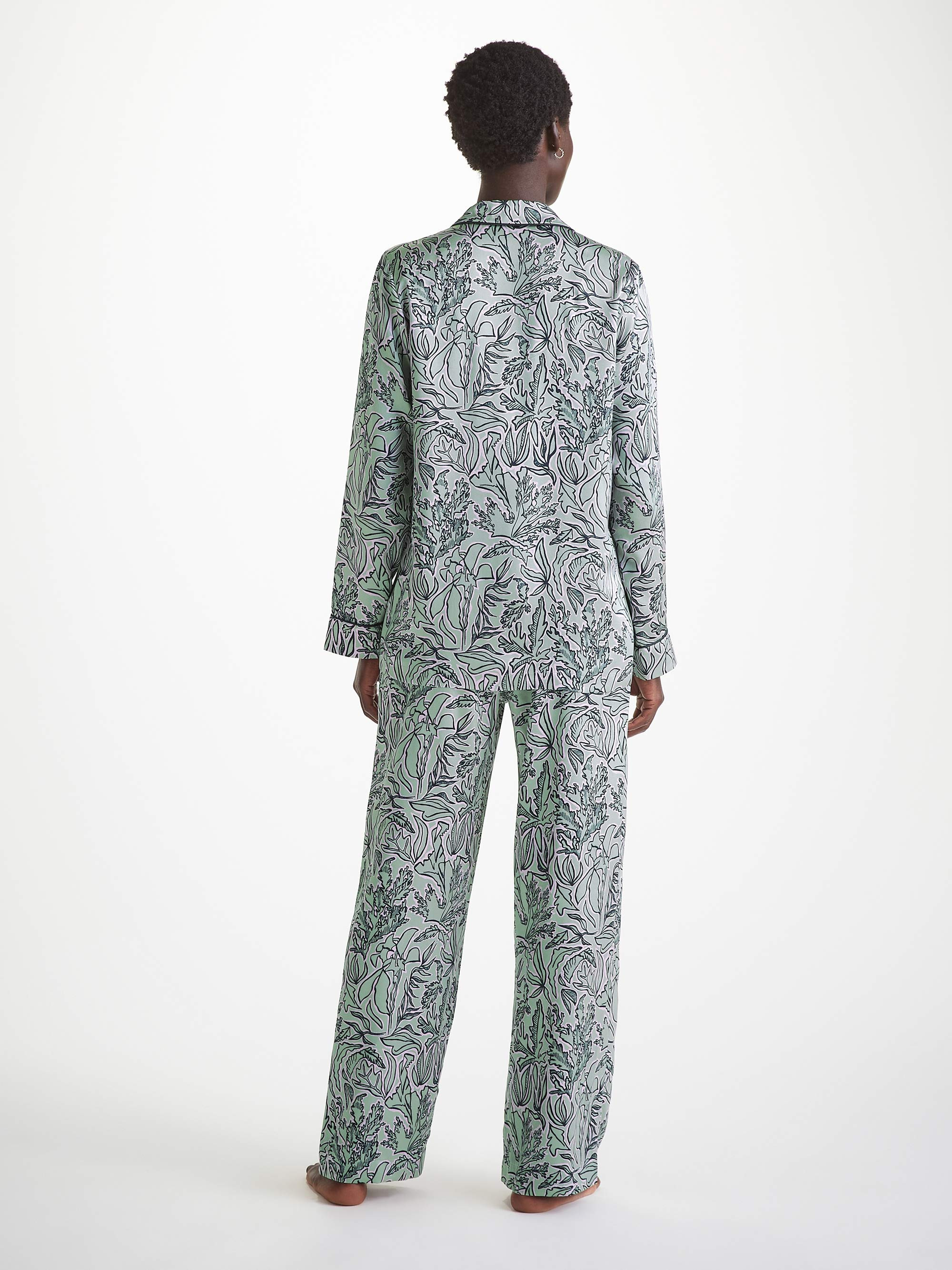 Women's Pajamas Silk Satin Green Sea Kelp Pattern - 5