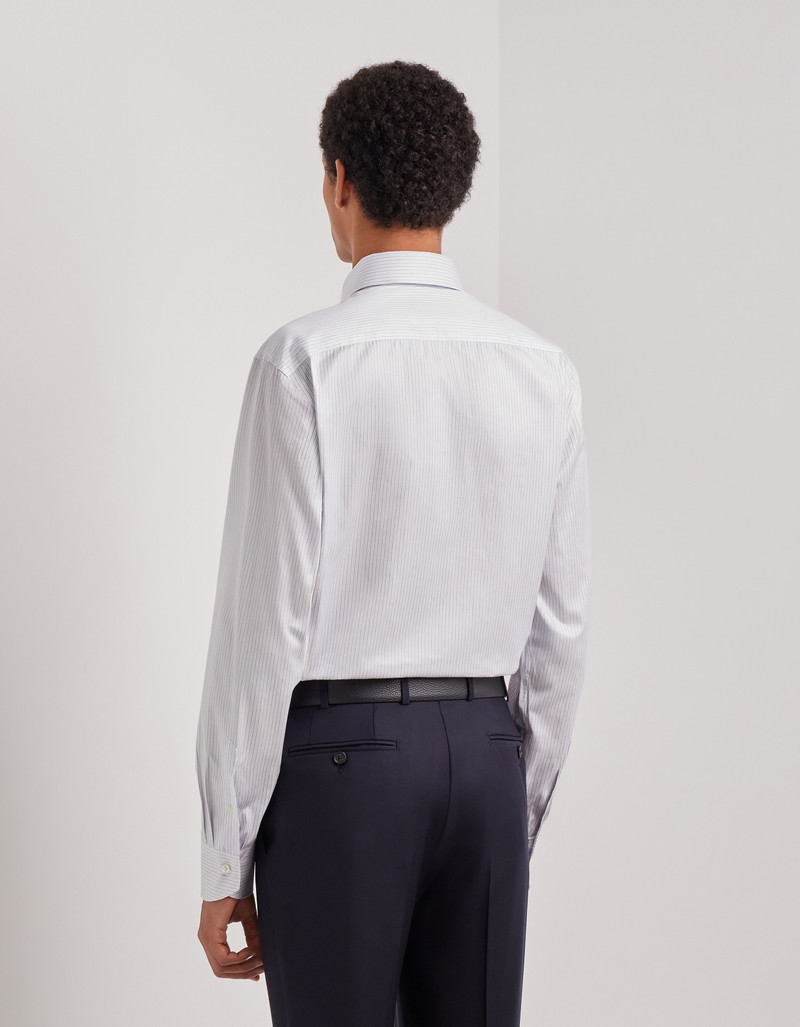 IMPECCABILE WHITE AND BLUE STRIPED COTTON REGULAR-FIT SHIRT 3