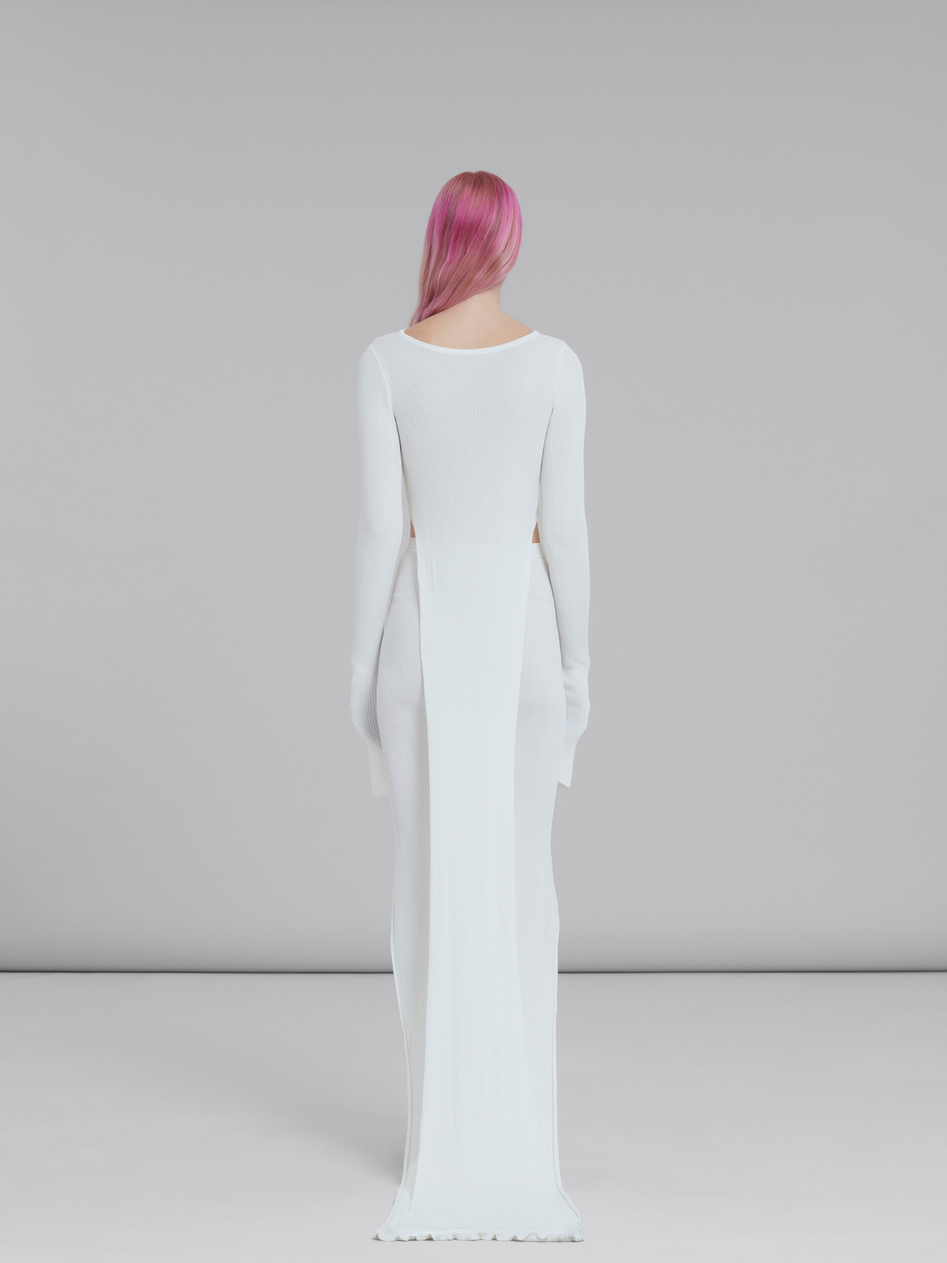 WHITE RIBBED VISCOSE CUTOUT DRESS - 3