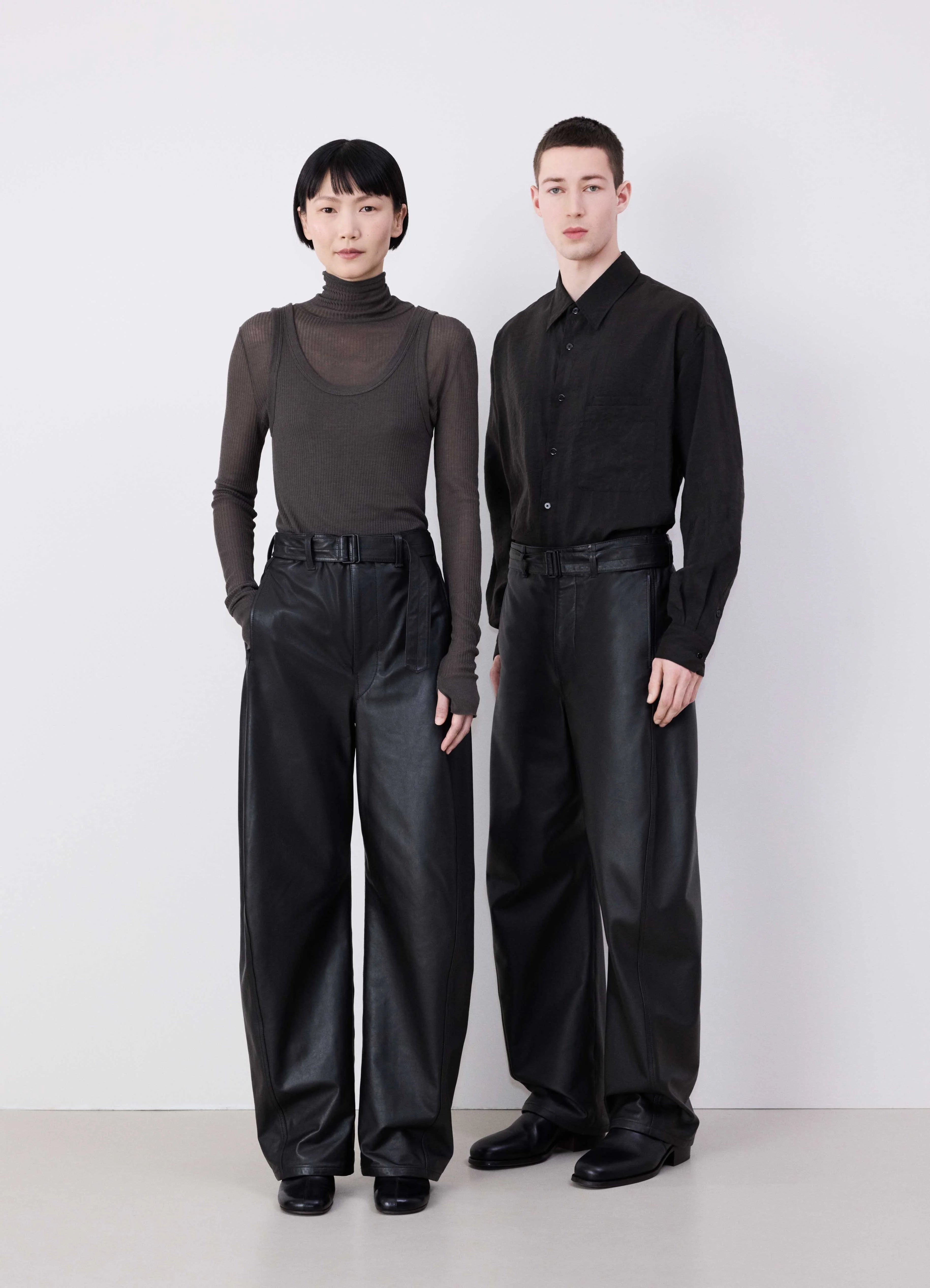 LEATHER BELTED TWISTED PANTS - 2