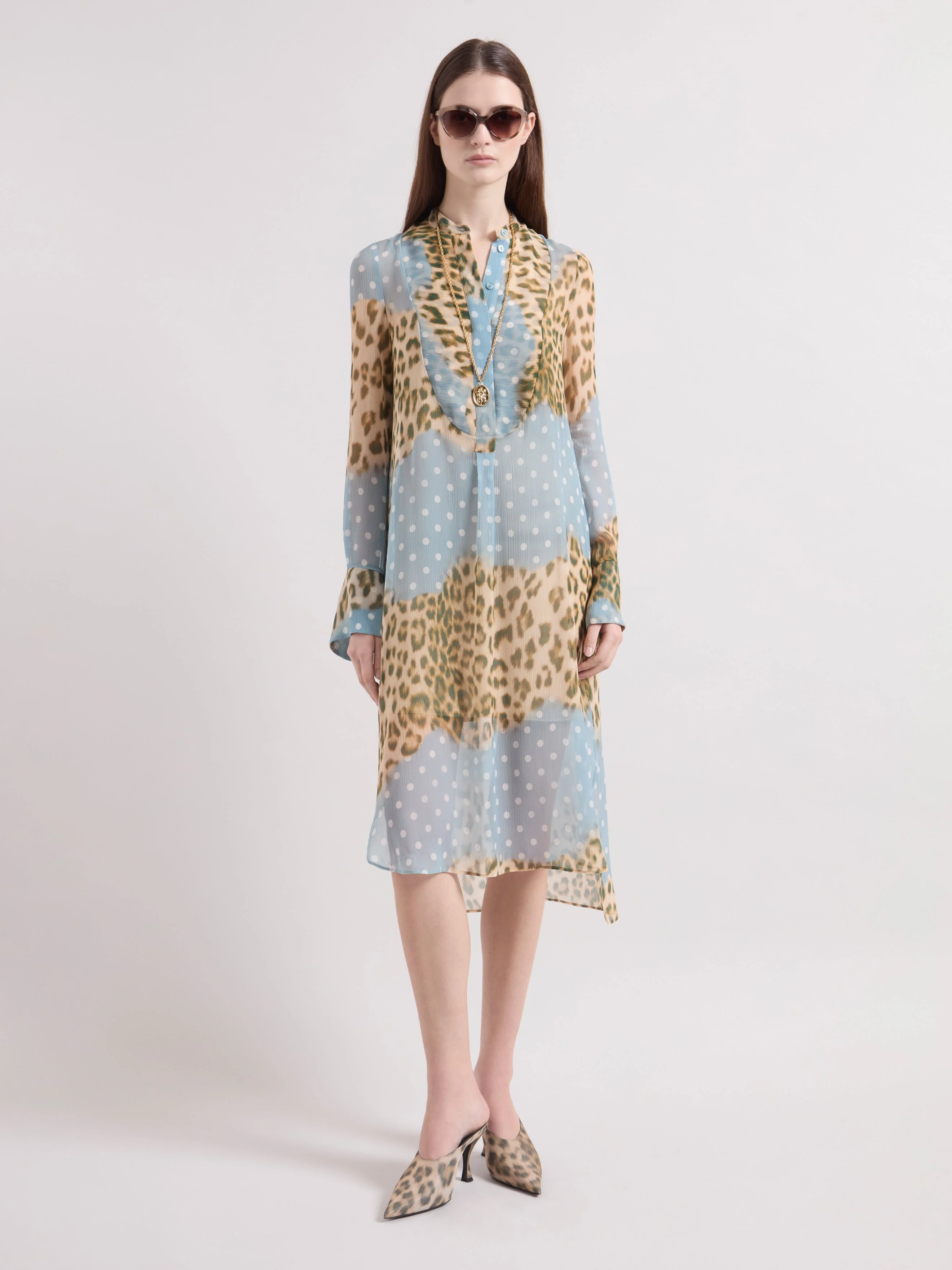 Leopard and Polka Dots Shirt Dress - 1