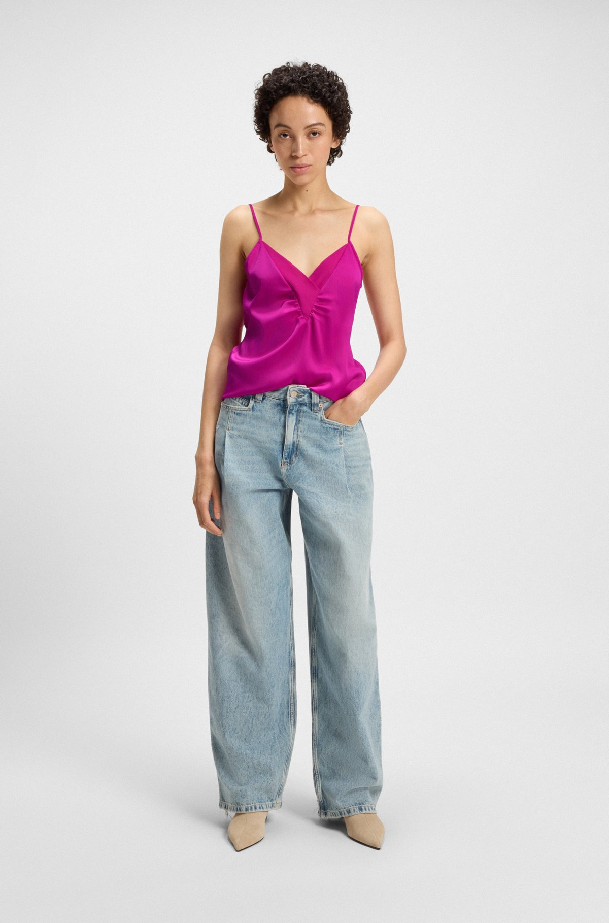SATIN CAMISOLE TOP WITH GEORGETTE NECKLINE - 3