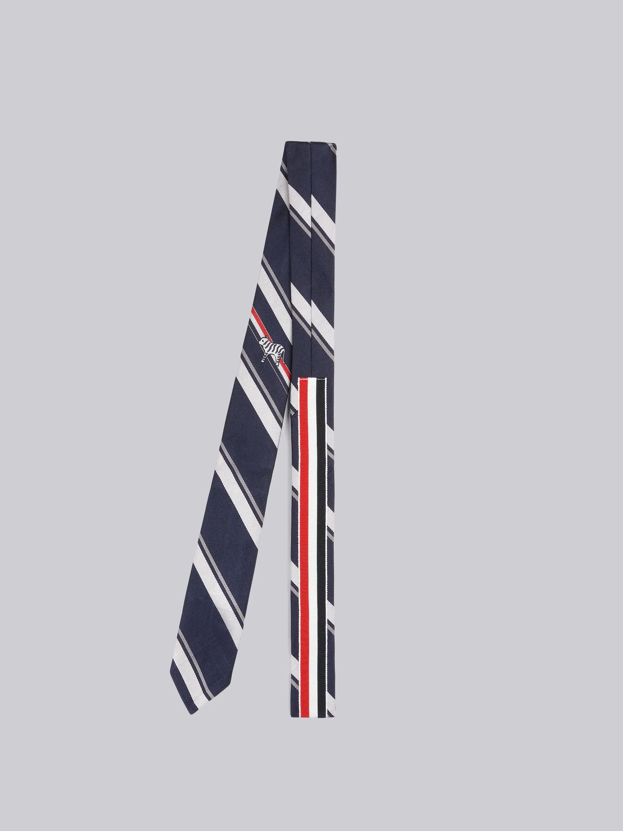 Navy Silk Jacquard Tricolor Bold Repp Stripe Tiger Icon Classic Tie - 3