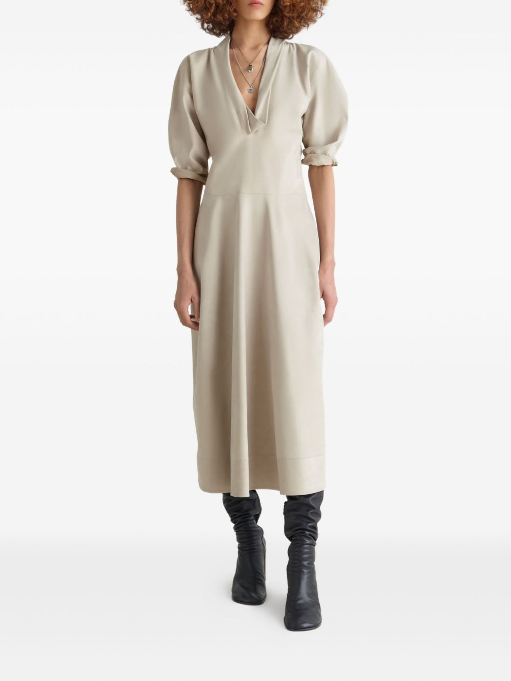 draped V-neck midi dress - 2