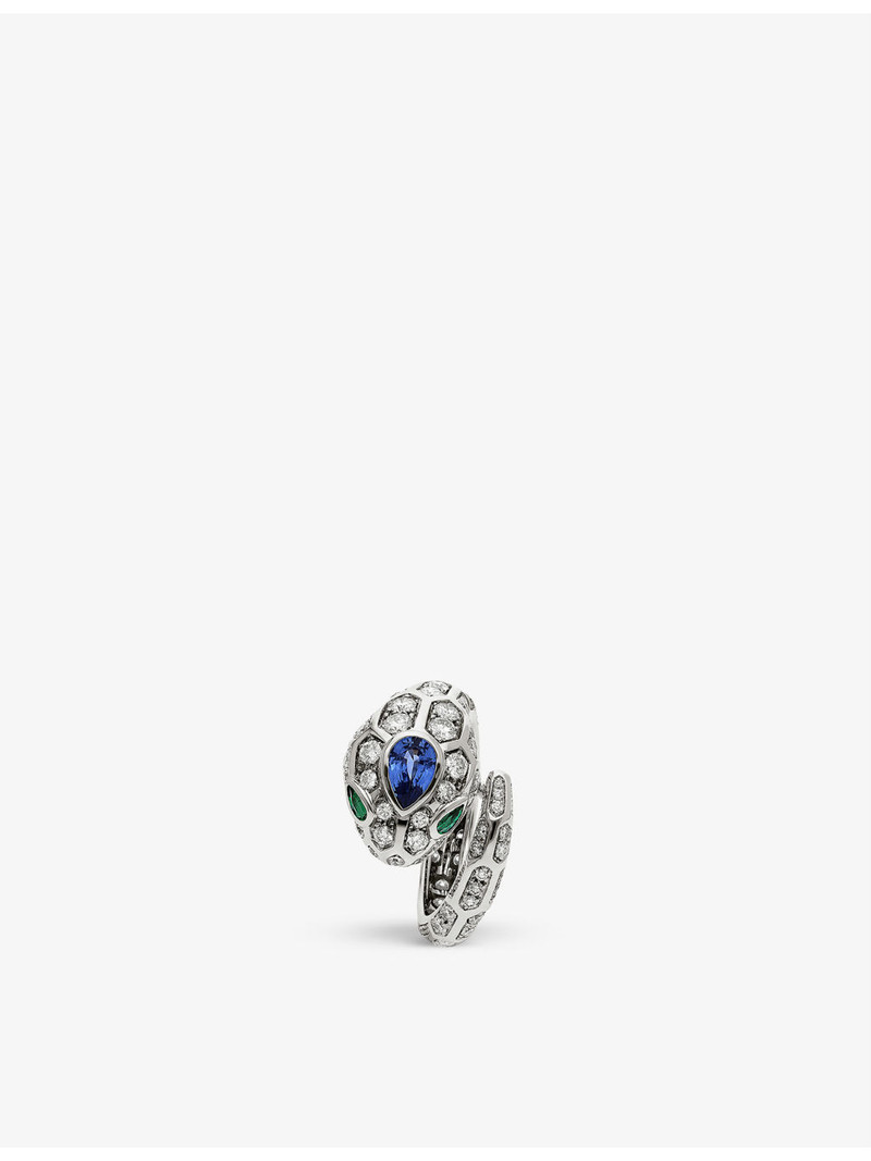 BVLGARI Serpenti Viper 18ct white-gold, 1.35ct brilliant-cut diamond, 0.58ct sapphire and 0.09ct emerald rin outlook