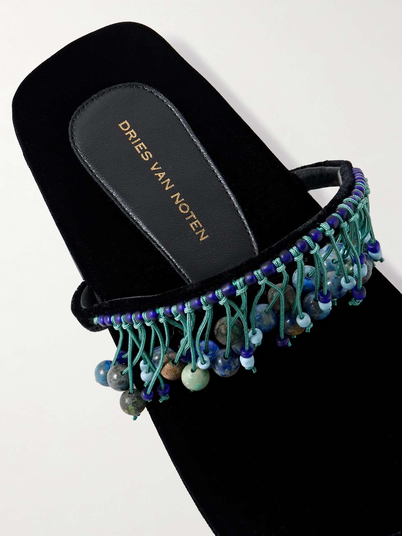 Fringed bead-embellished velvet sandals - 4