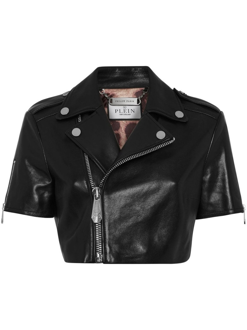 leather cropped biker jacket 1