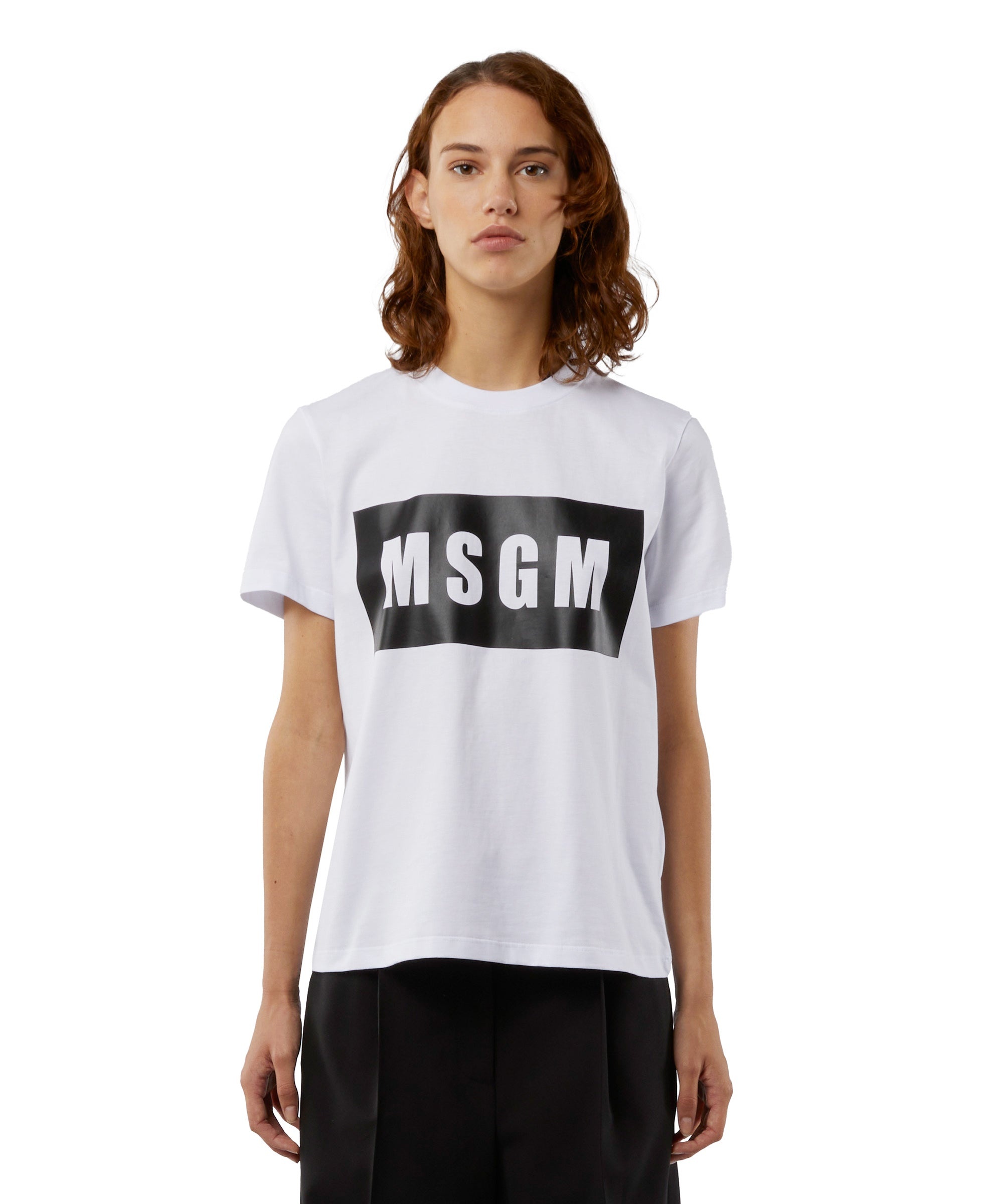 Crew neck T-shirt with MSGM box logo - 2