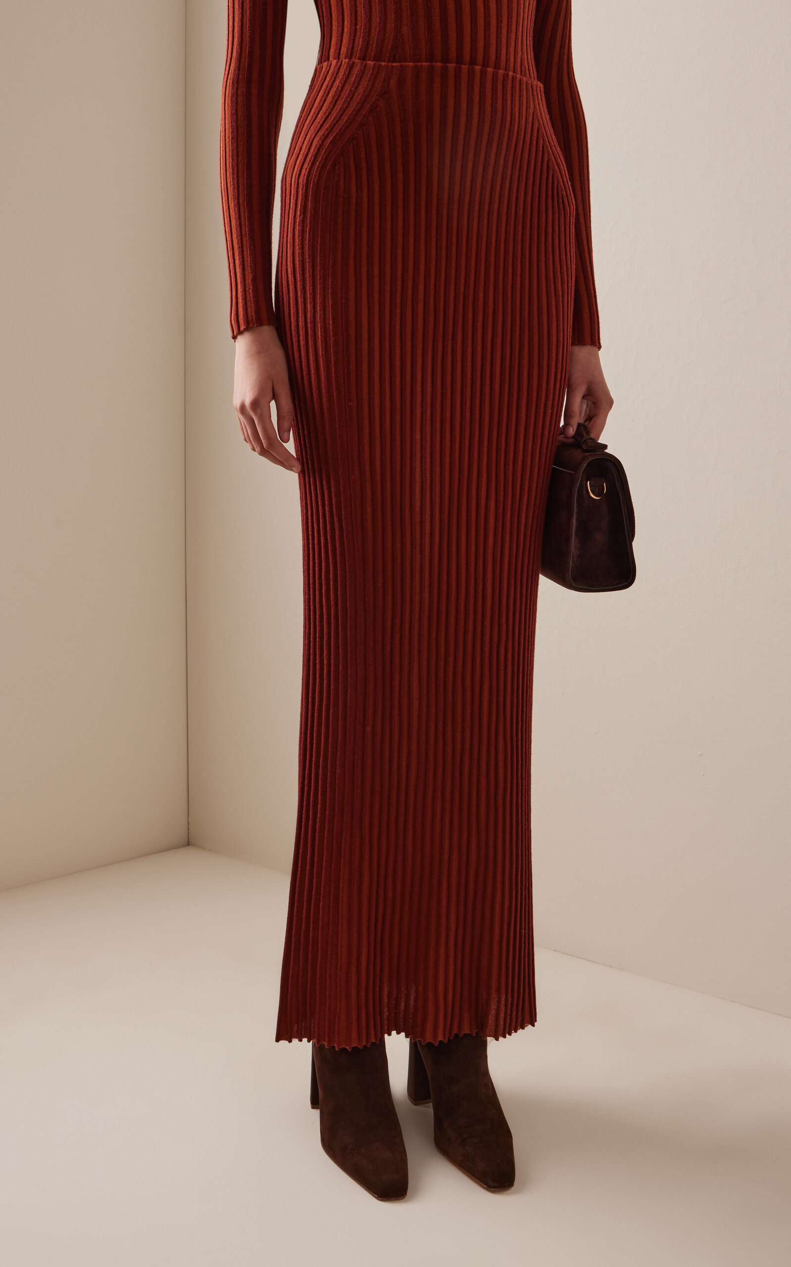 Krause Ribbed Virgin-Wool Maxi Skirt brown - 3