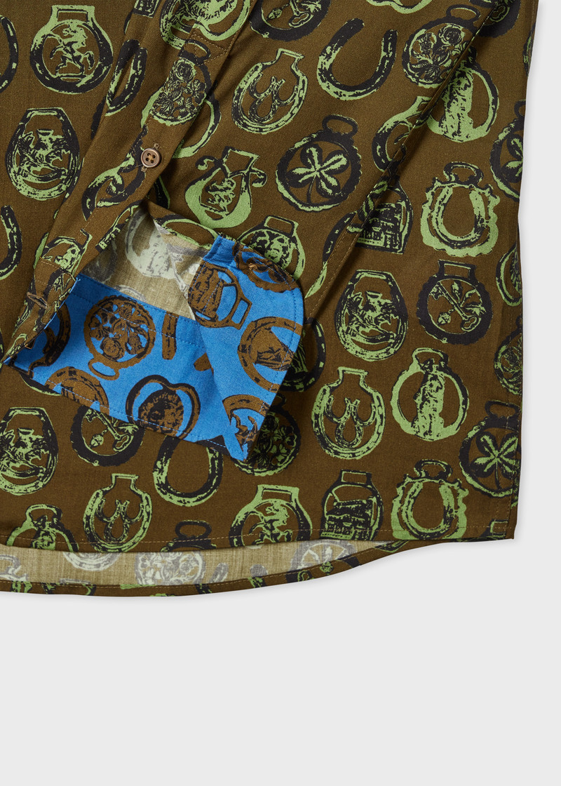 Paul Smith Khaki Lyocell 'Lucky Charm' Print Shirt outlook
