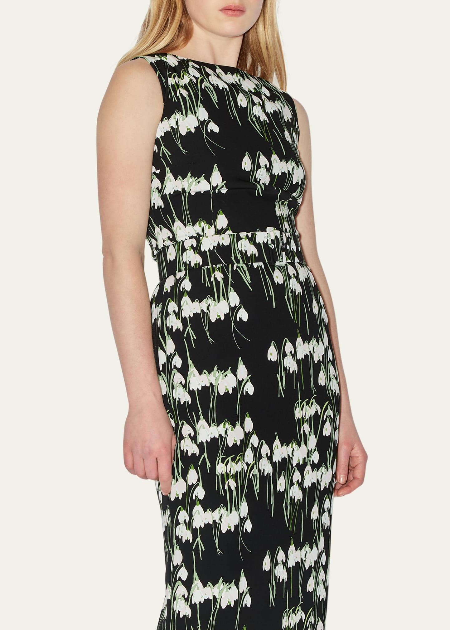Flower-Print Boat-Neck Belted Midi Dress - 5