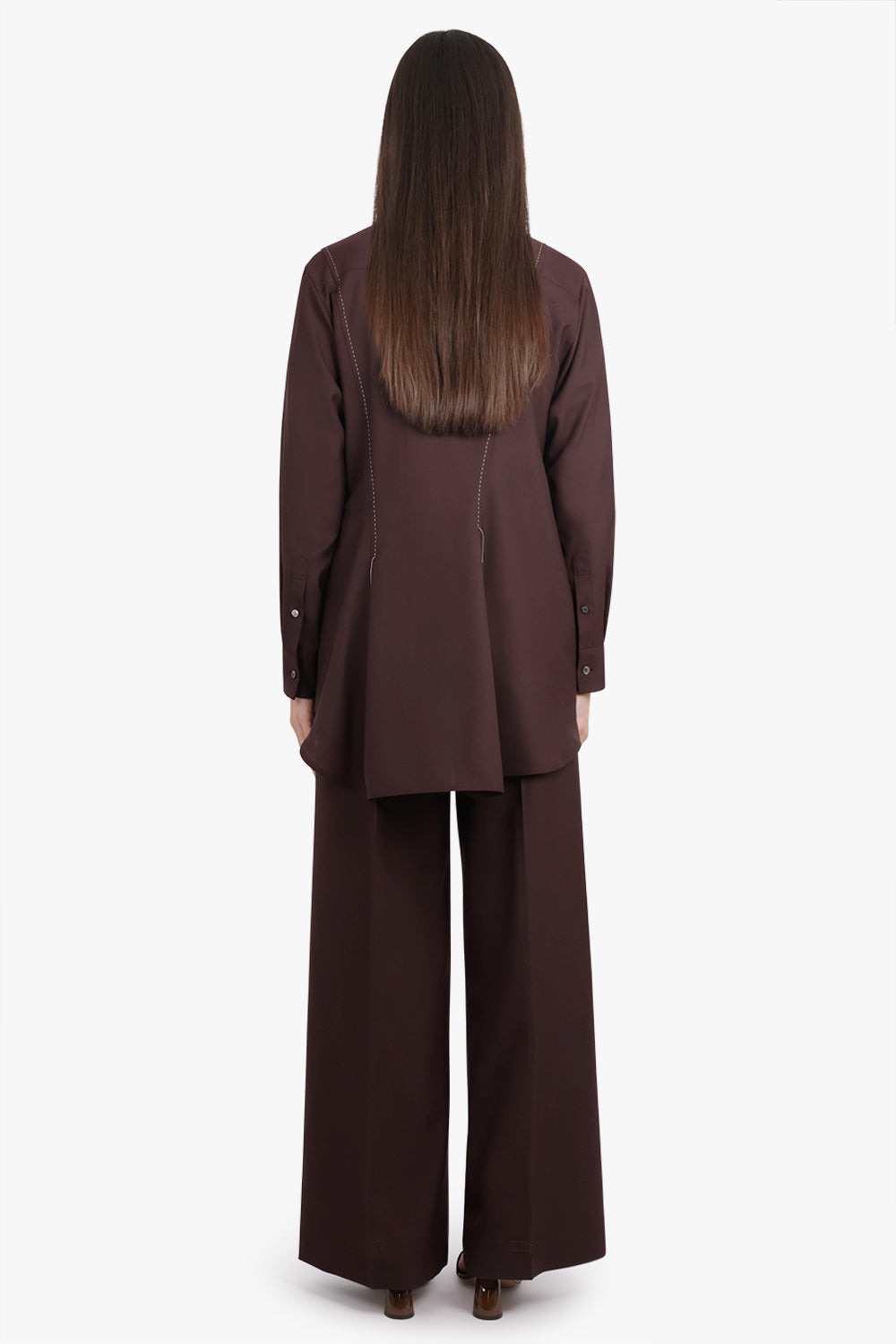 SUITING L/S SHIRT WITH PANEL DETAIL | BROWN - 5