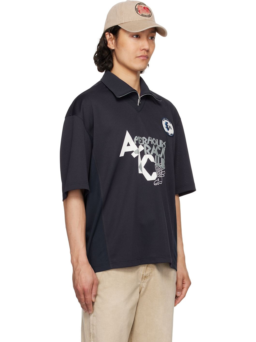 Navy 'After Hours Track Club' Zip Polo - 2