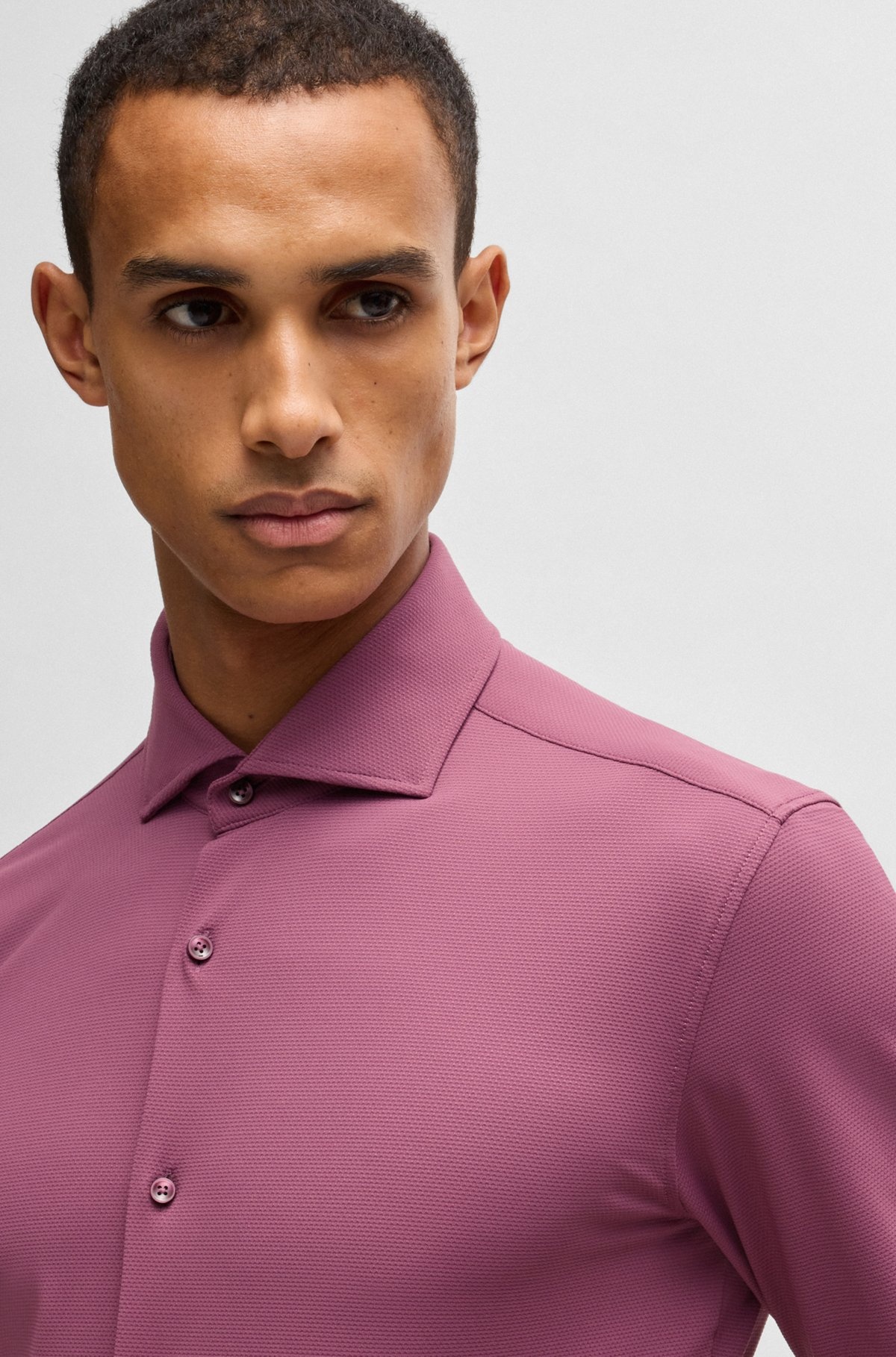 SLIM-FIT SHIRT IN STRUCTURED PERFORMANCE-STRETCH JERSEY - 3