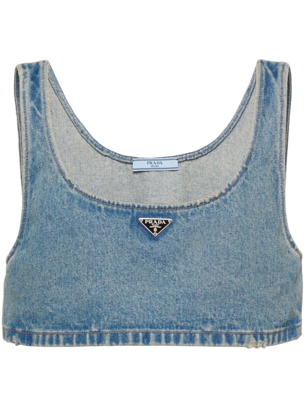 triangle-logo denim crop top - 1