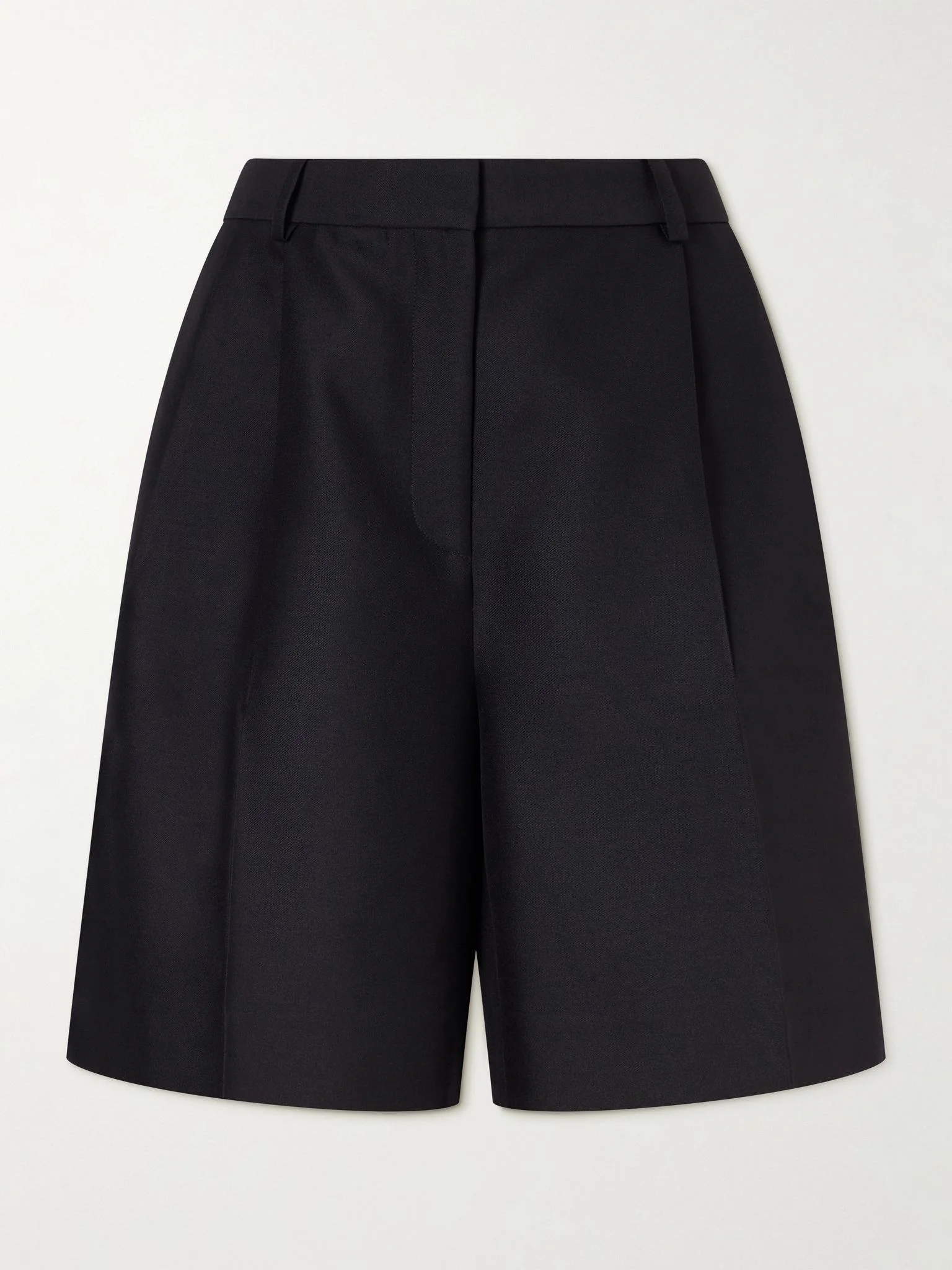 Pleated wool and silk-blend cady shorts Black - 1