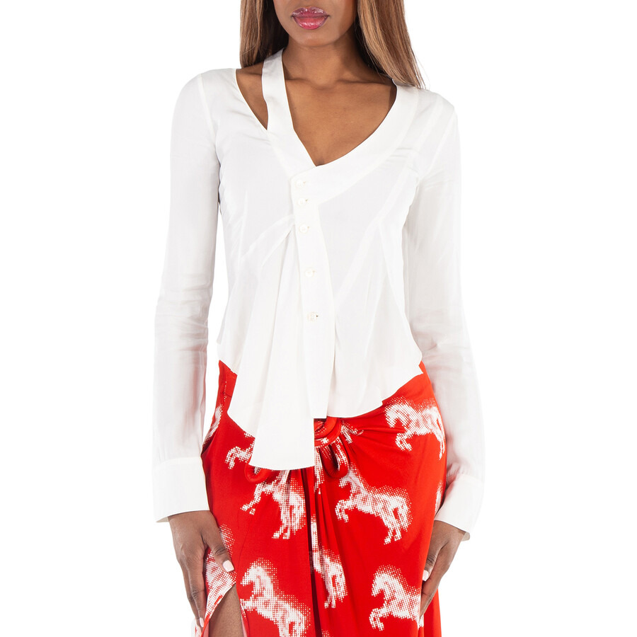 Stella Mccartney Ladies White Asymmetric Seam Detailed Shirt - 3