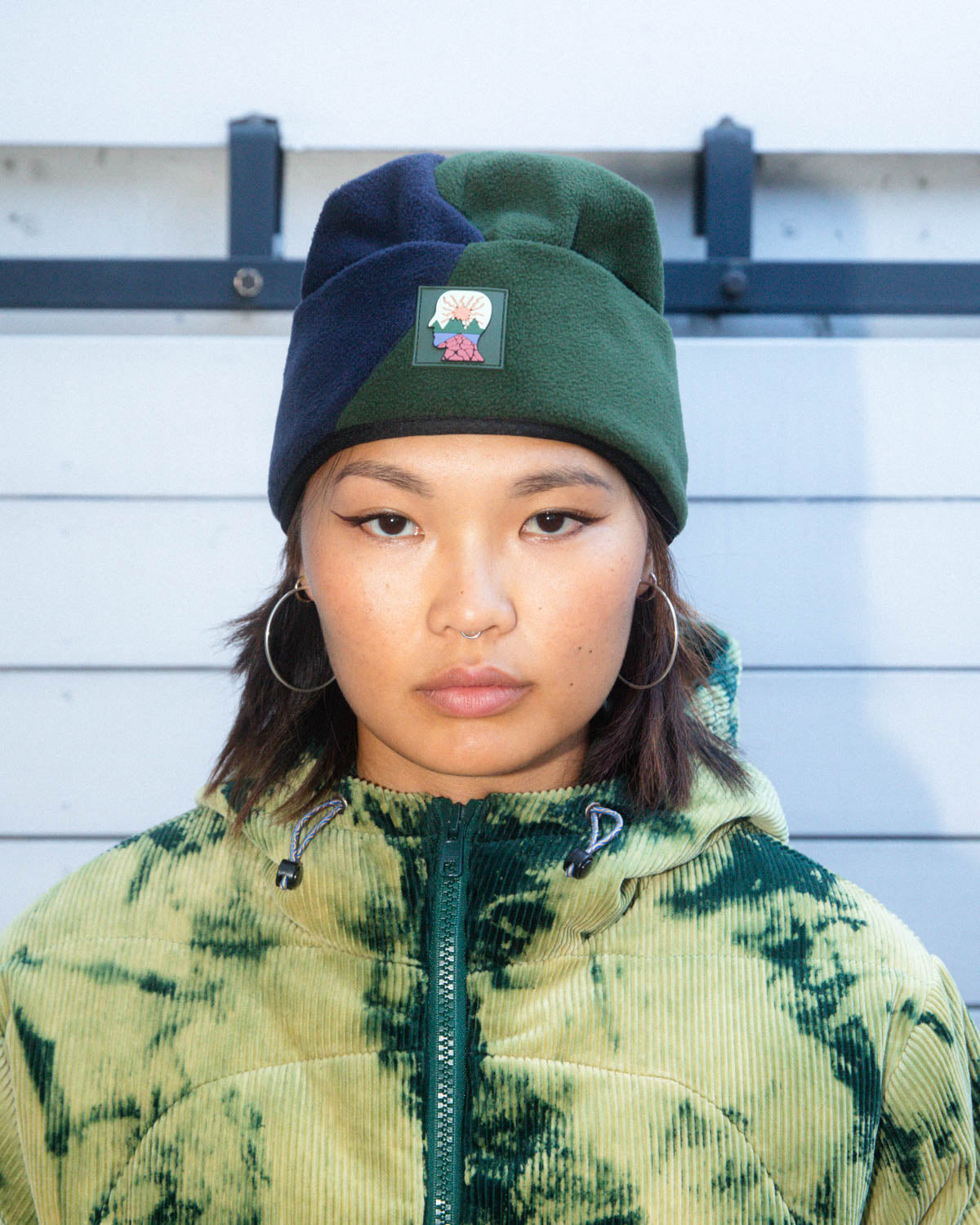 Organic Panel Polar Fleece Beanie - Navy/Olive - 3