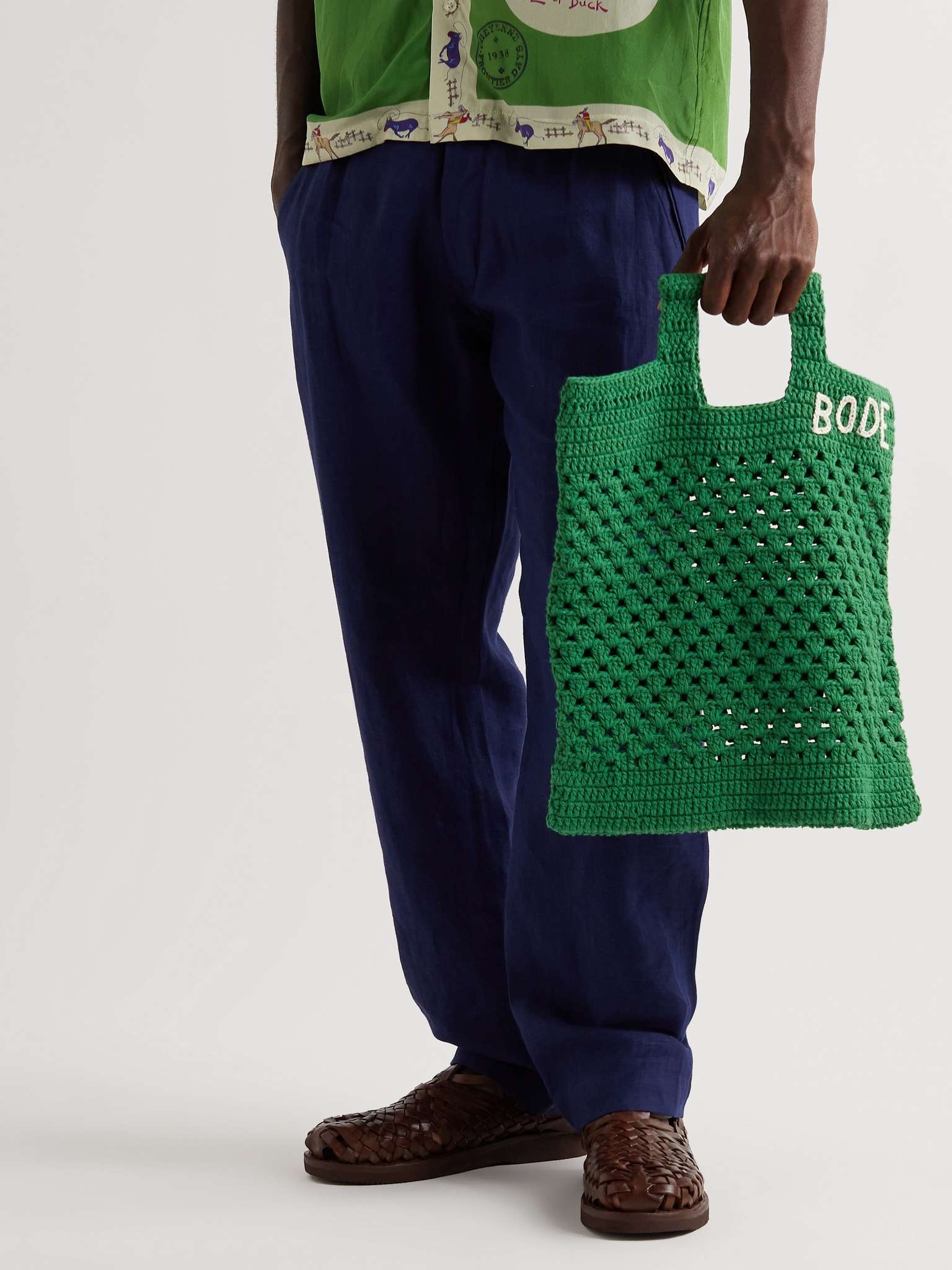 Logo-Embroidered Crocheted Cotton Tote Bag - 2