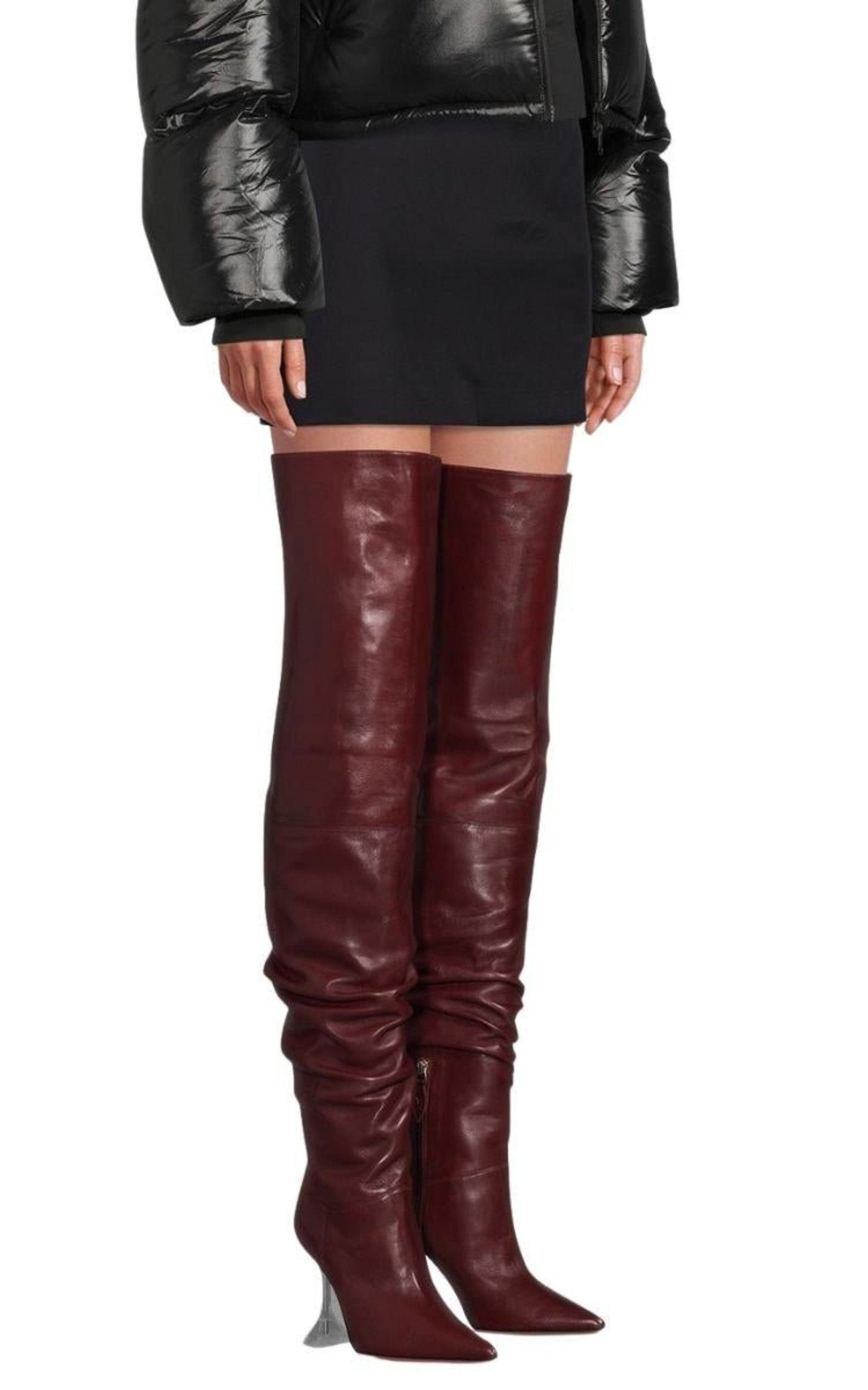 Olivia Burgundy Tall Leather Over The Knee Boots - 2