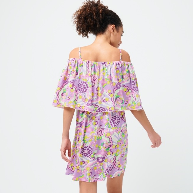 Women Off the Shoulder Short Dress Rainbow Flowers - 4