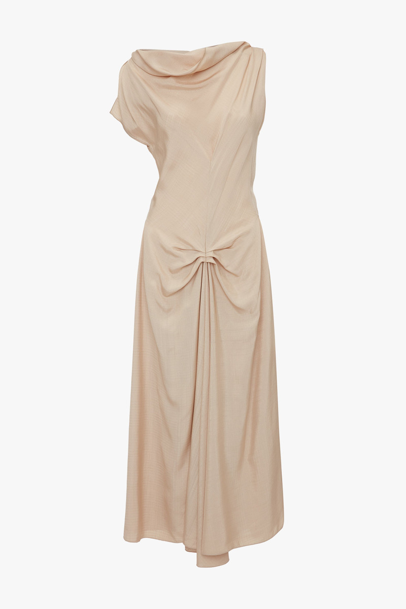 Deconstructed Gathered Waist Midi Dress In Pink Mist - 1
