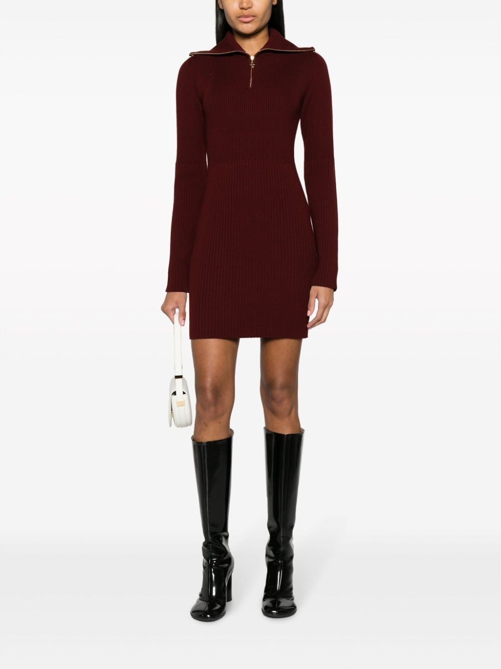 half-zip ribbed-knit minidress - 2