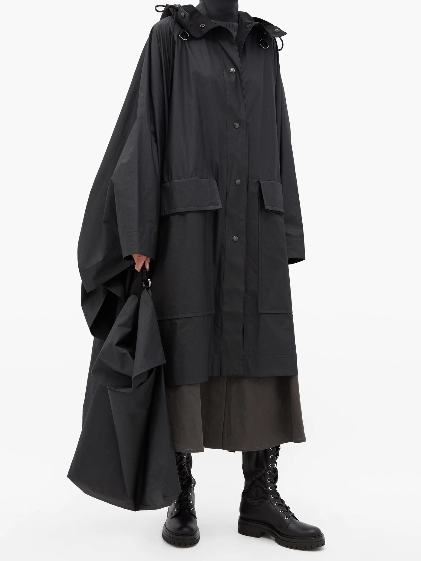 Hooded cotton-canvas cape coat - 2