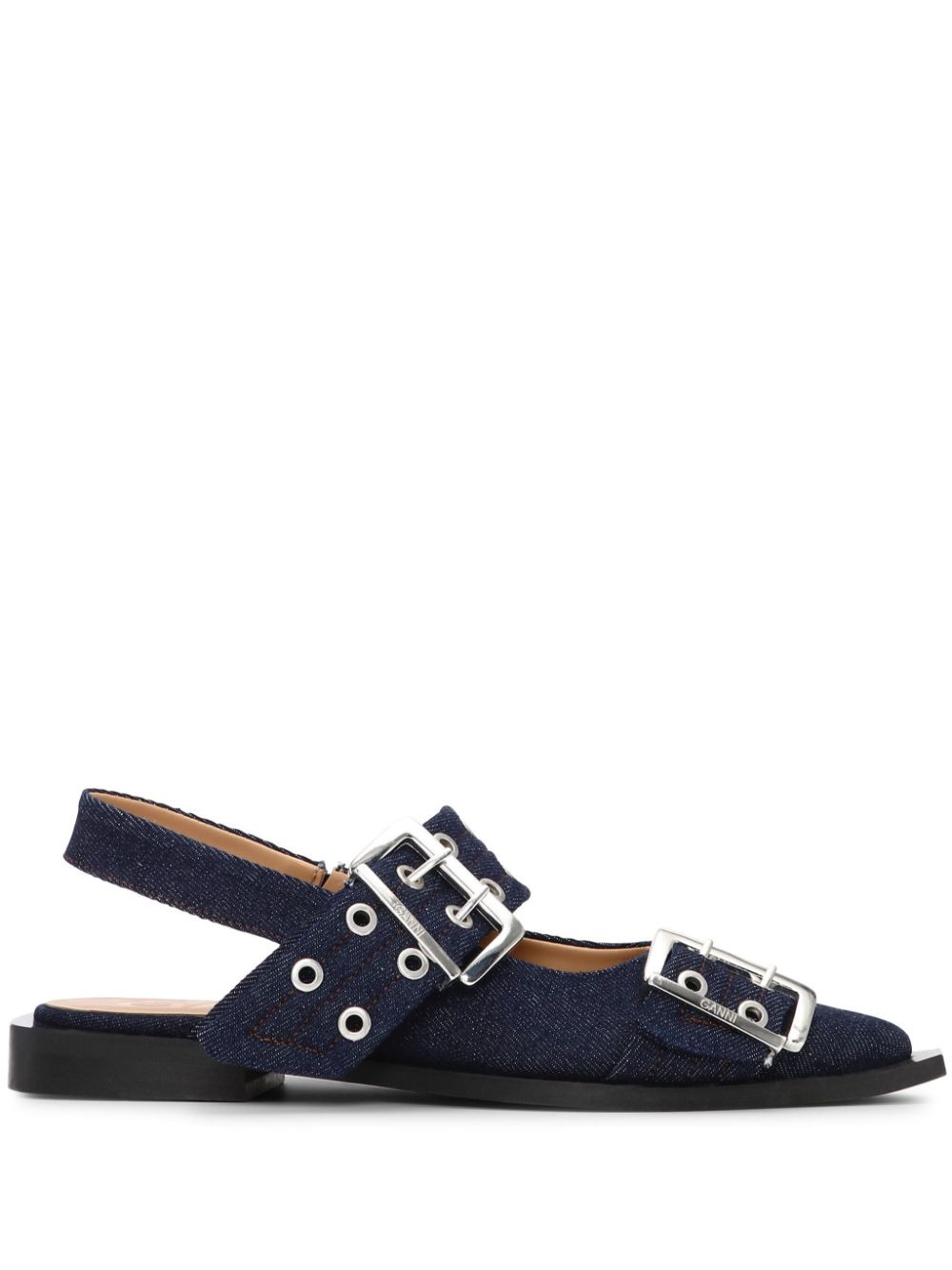 GANNI Flat Buckle Denim Slingbacks - 1