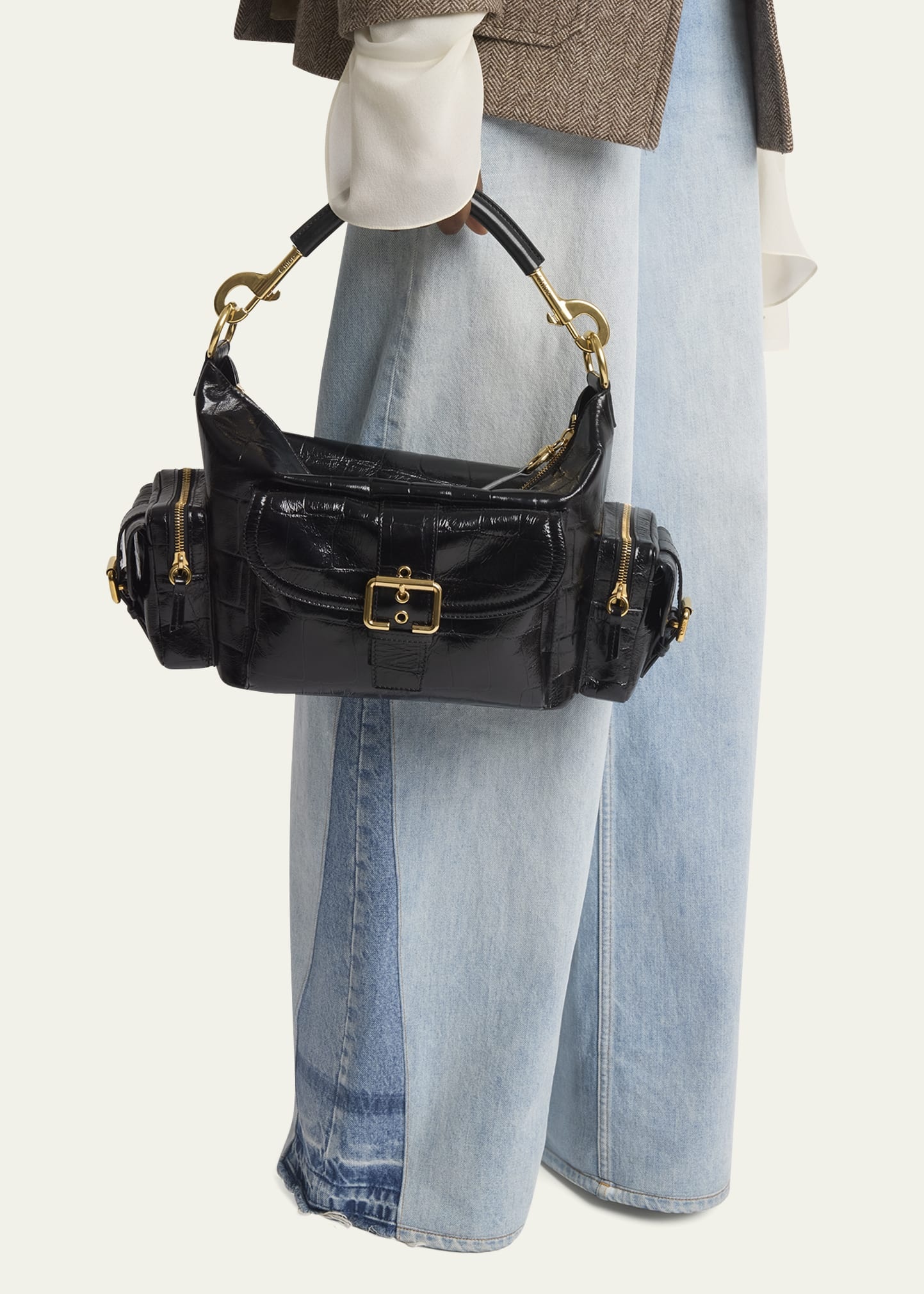Camera Medium Shoulder Bag in Croc-Embossed Calfskin - 2
