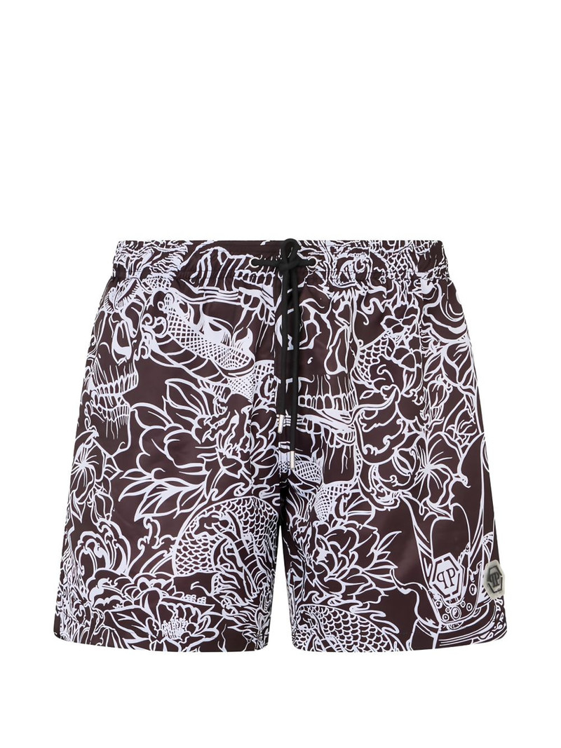 dragon skull-print swim shorts 1