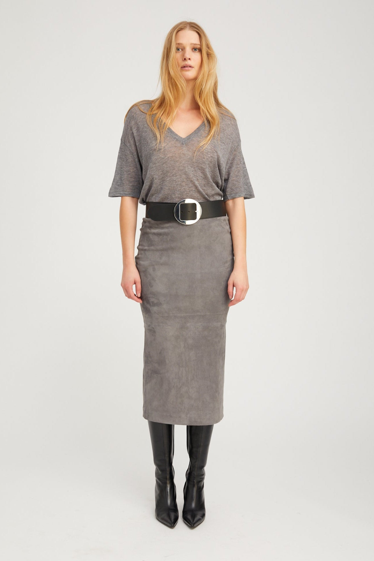 GREY SUEDE TUBE SKIRT - 2