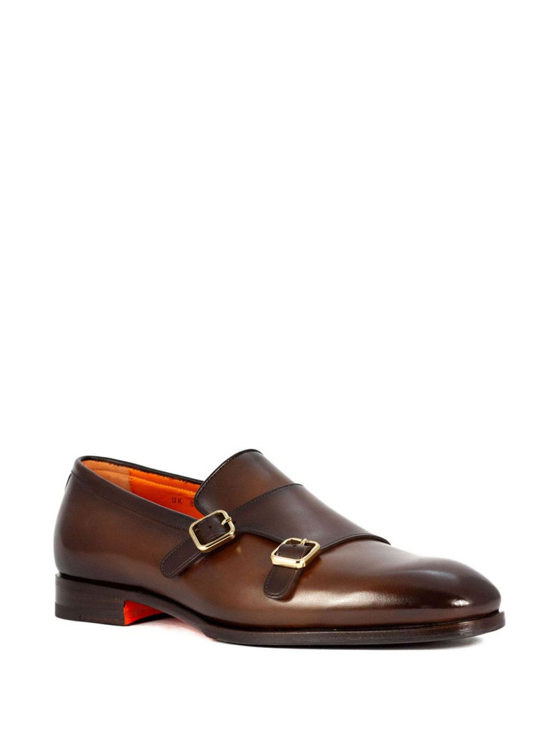 Santoni leather double-buckle monk shoes outlook