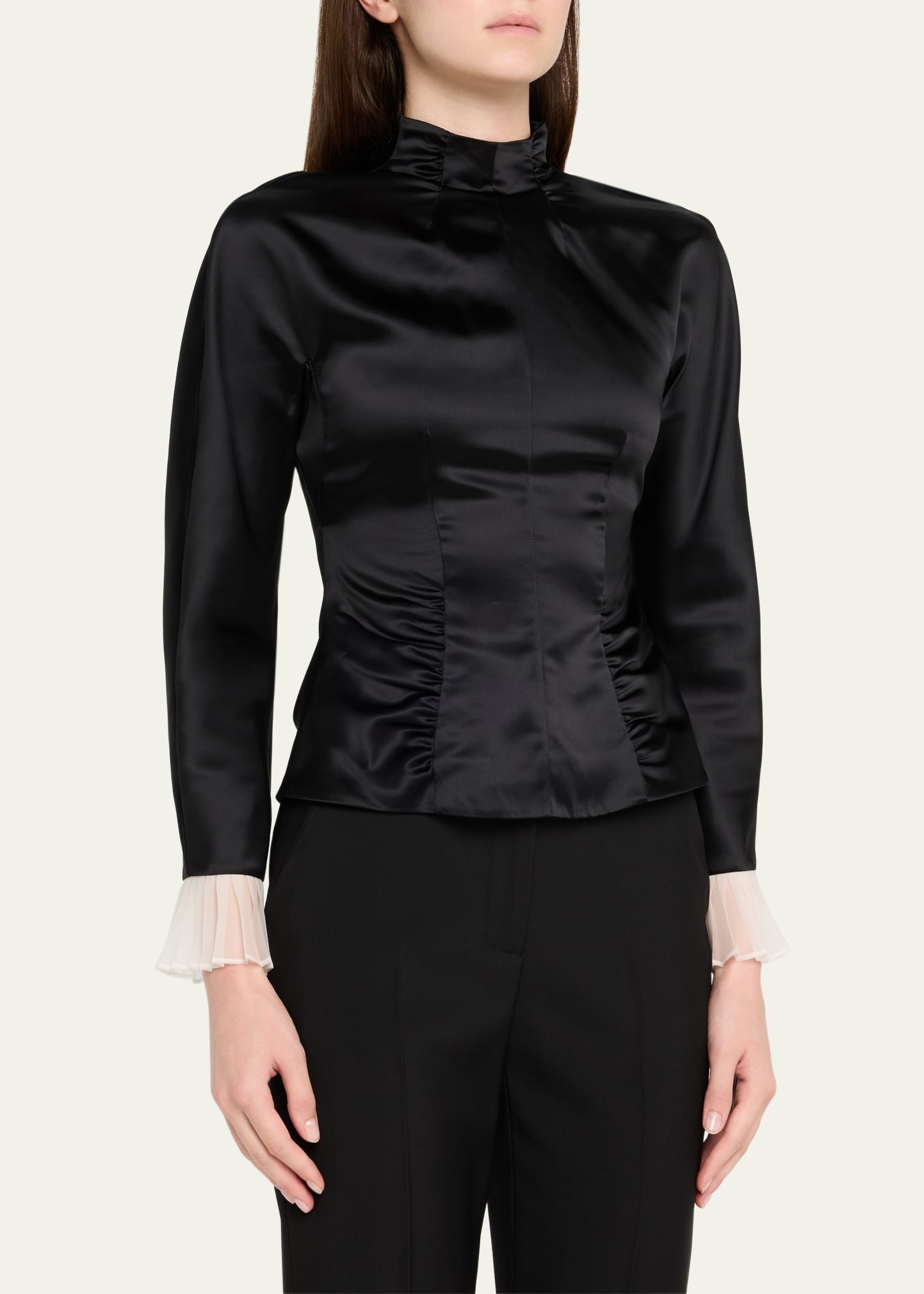 Ruched Satin Long-Sleeve Top - 4