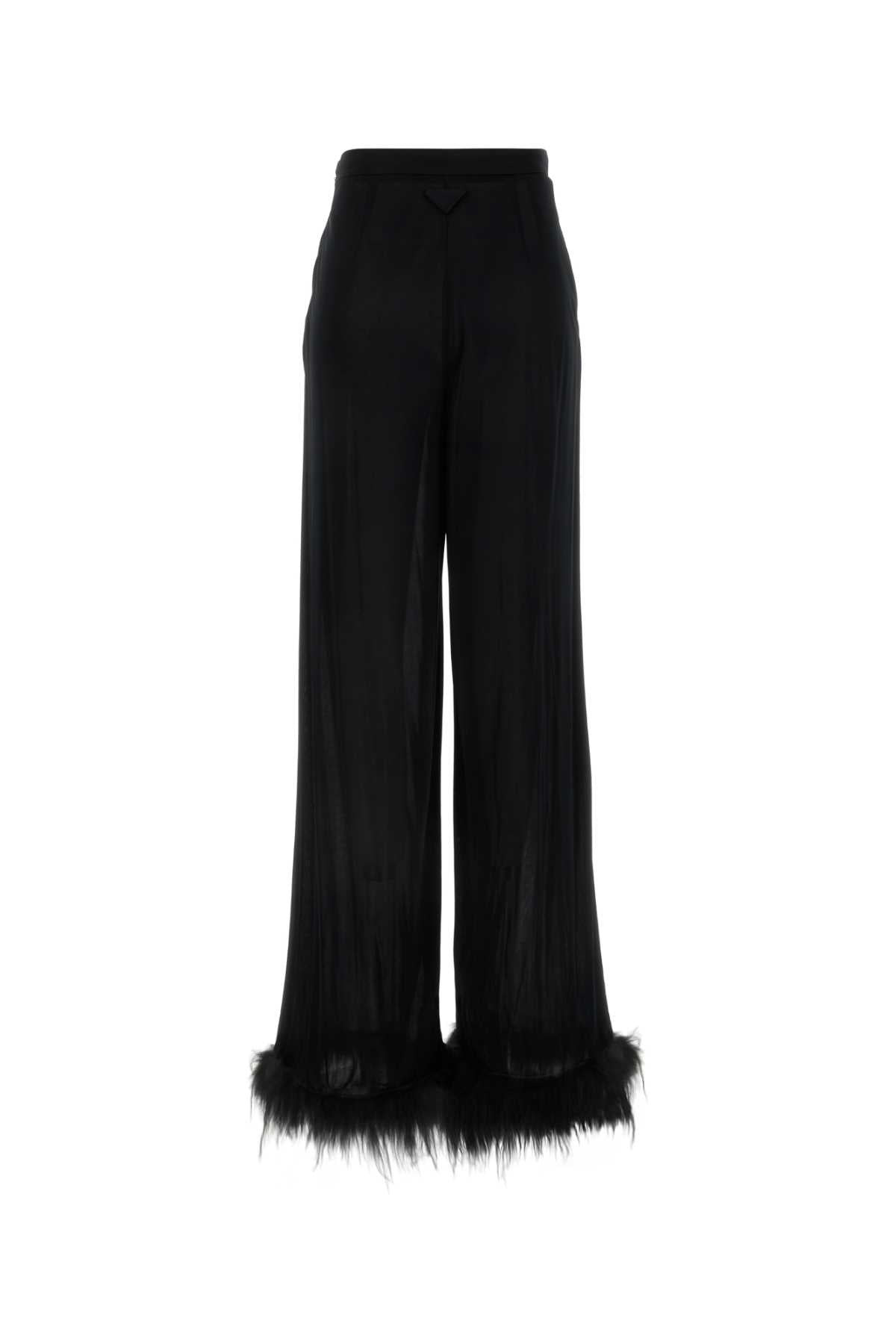 Prada Women Black Satin Wide-Leg Pant - 2