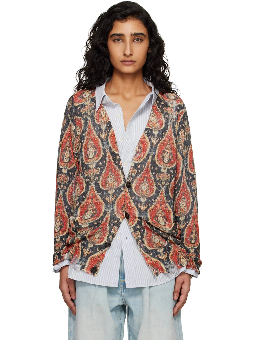 Red Printed Boyfriend Cardigan - 1