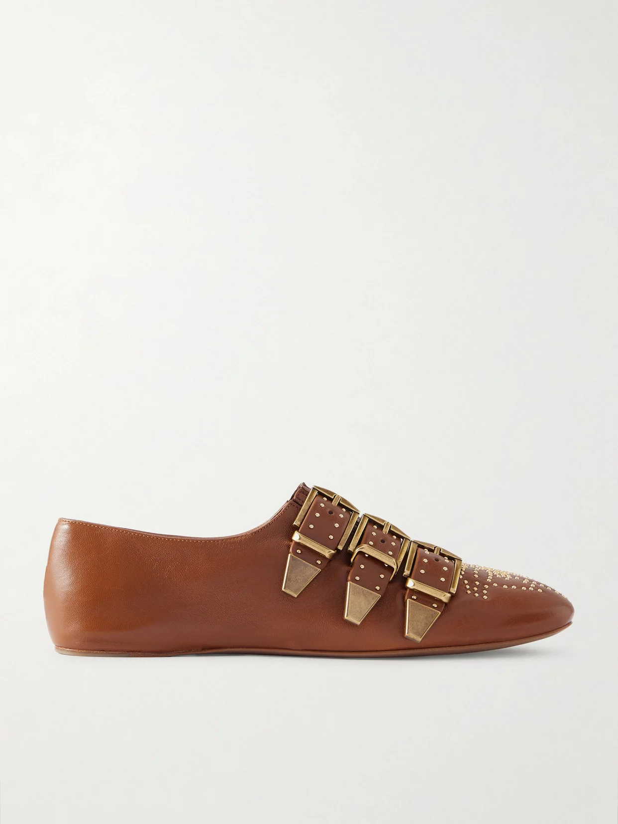 Susan Studded Buckled Leather Flats - 1