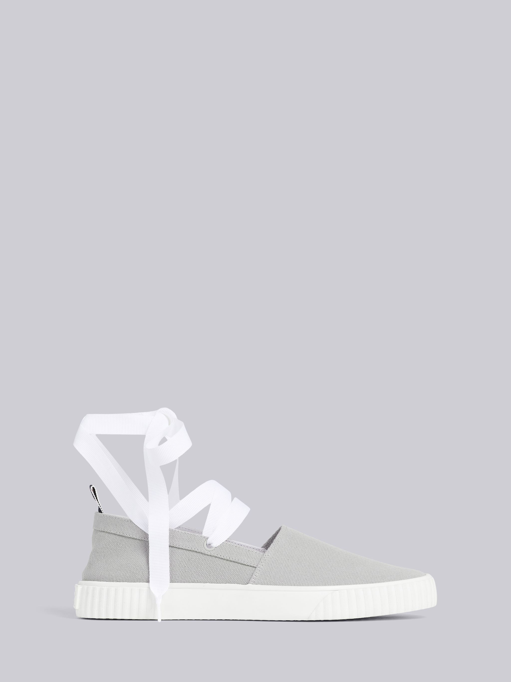 Medium Grey Cotton Casvas Removable Ankle Tie Espadrille - 1