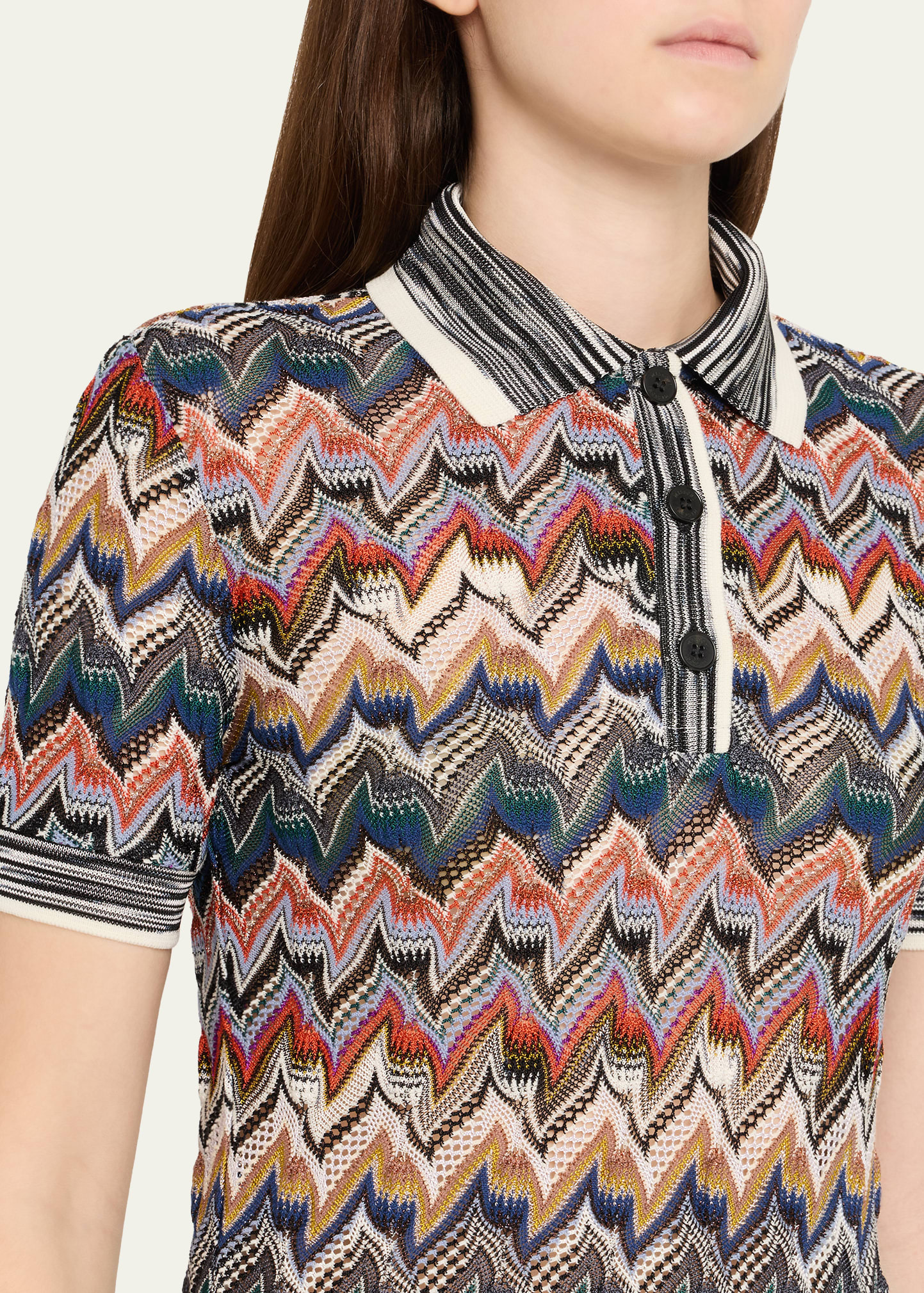 Metallic Zigzag Short-Sleeve Polo Shirt - 5