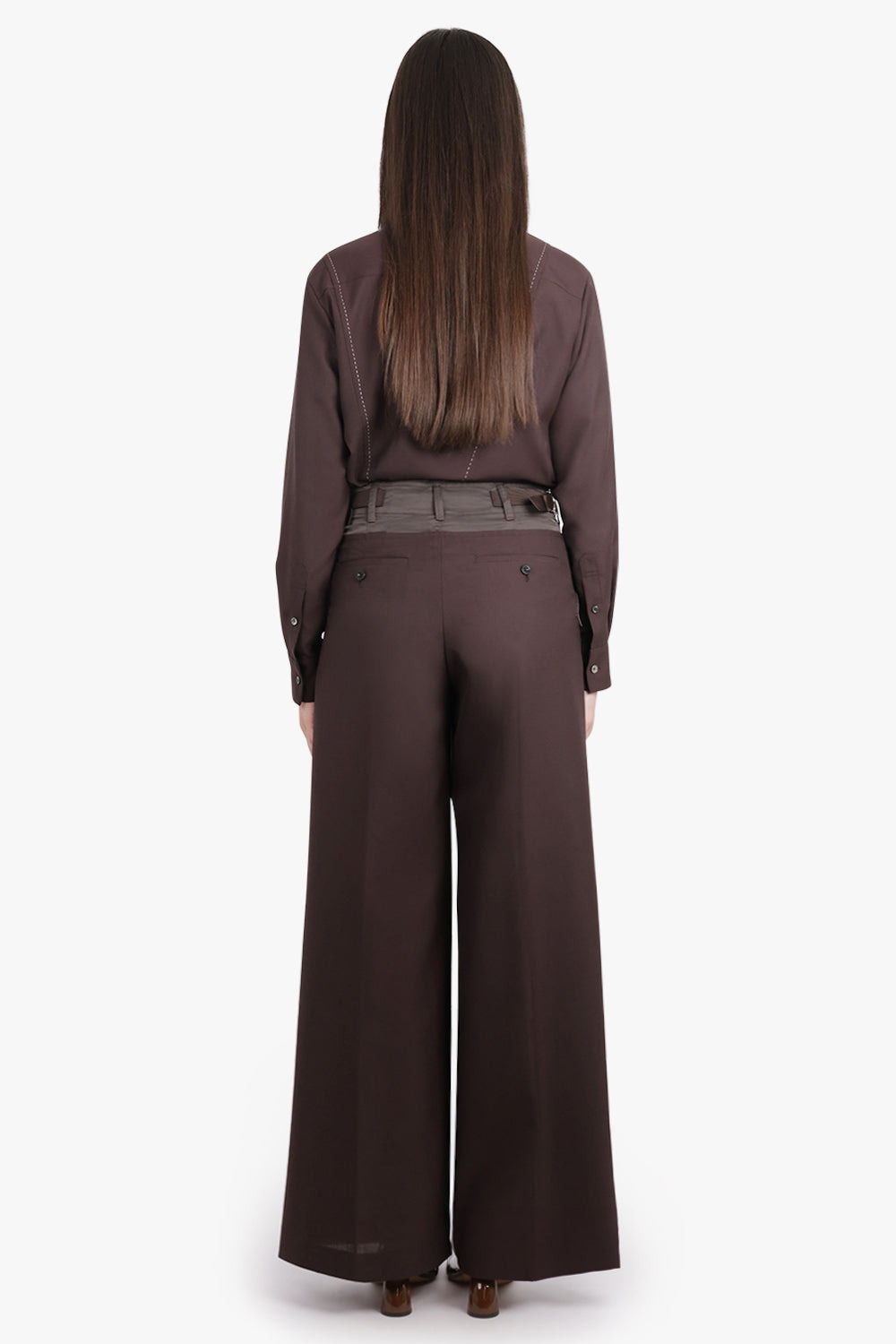 SUITING CONTRAST WIDE LEG PANT | BROWN - 5