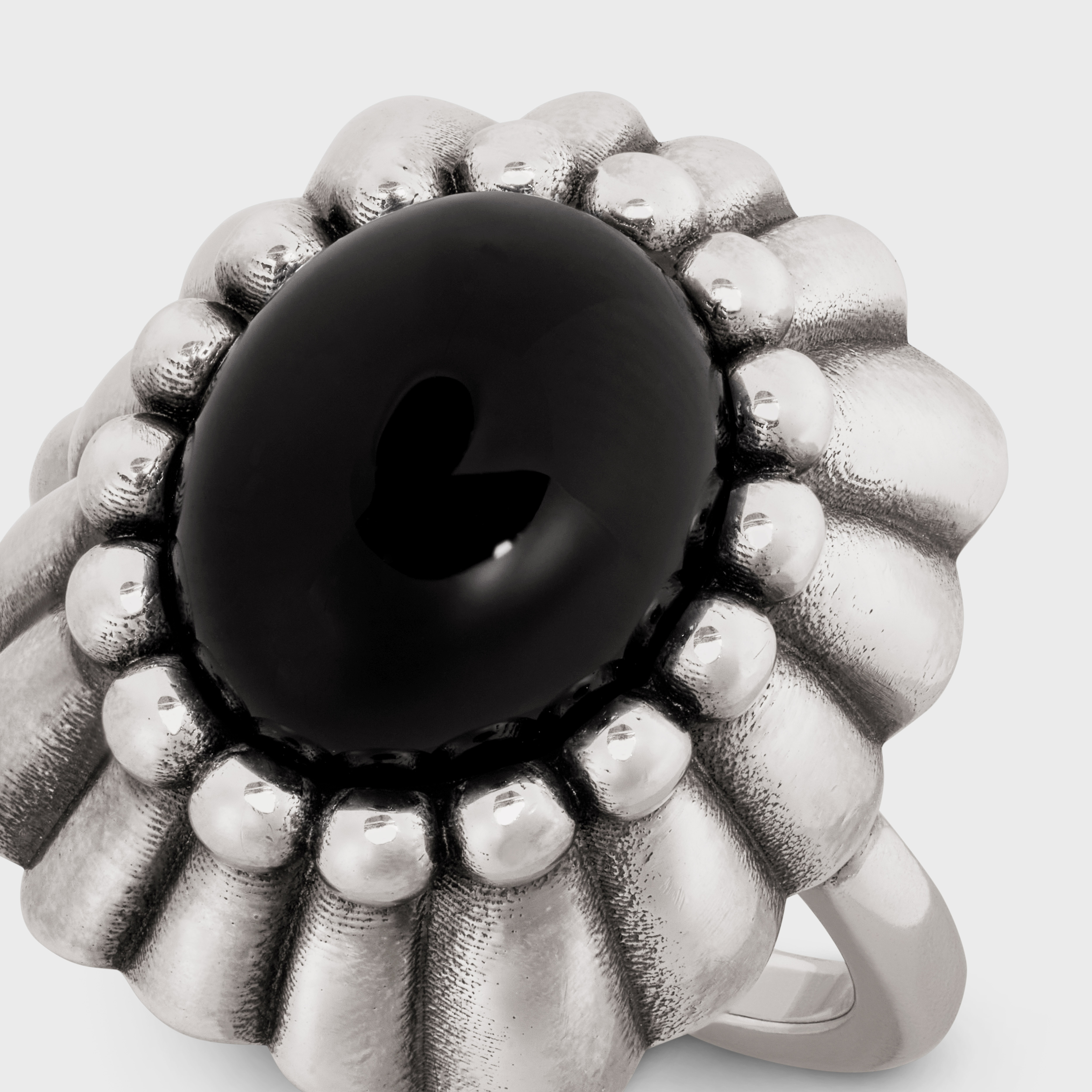 Celine Folk Ring in Brass with Rhodium Finish and Onyx - 4