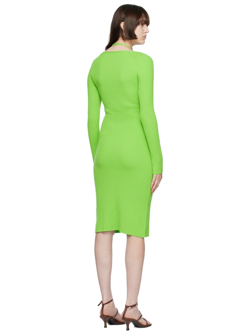 Green Ribbed Midi Dress - 3