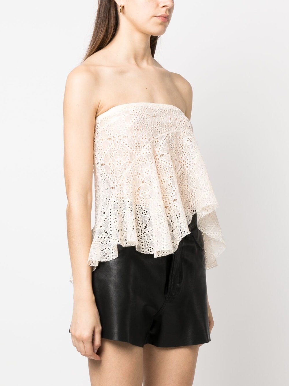 broderie-anglaise draped strapless top - 3