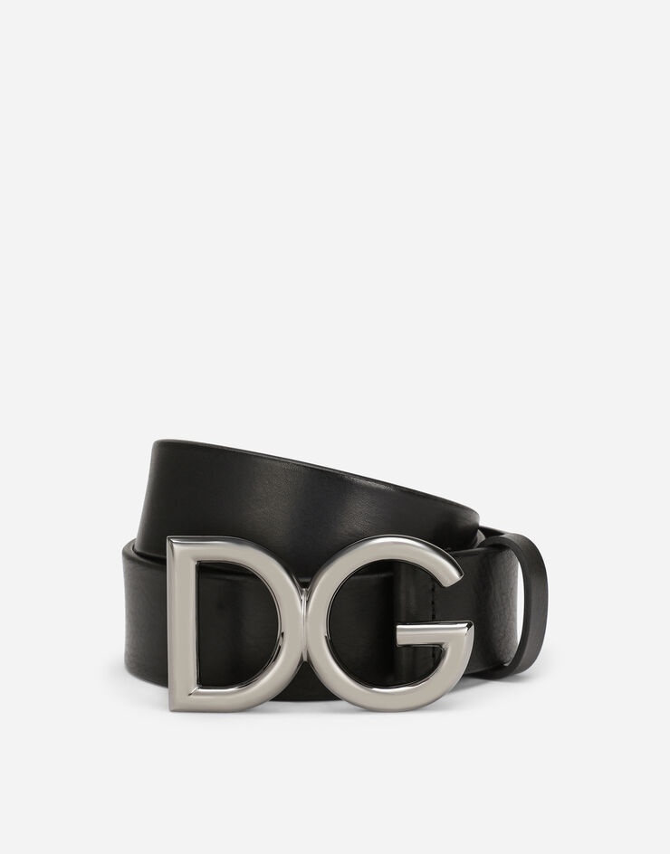 Tumbled leather belt with DG logo - 1