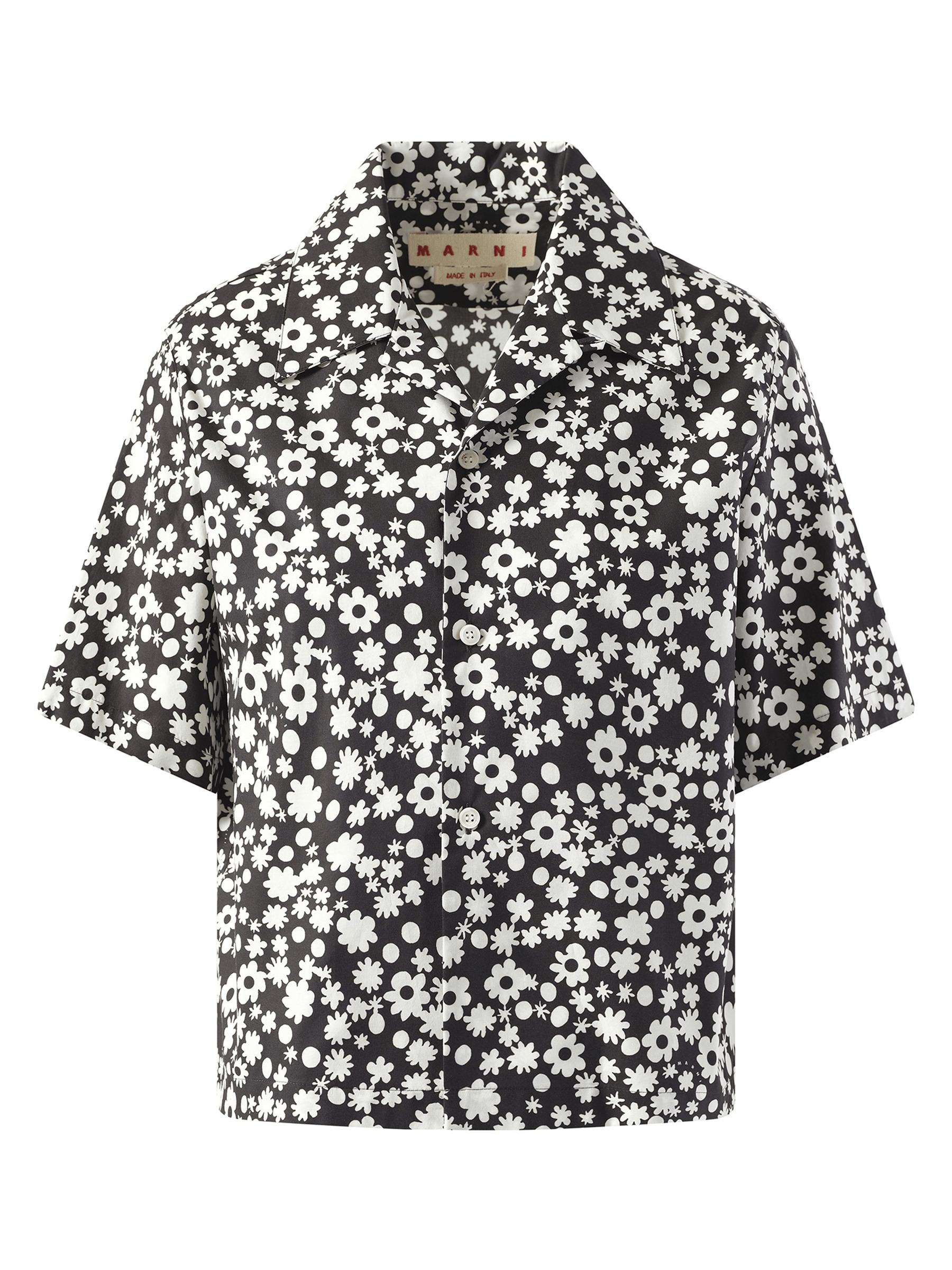 Flower Print Short Sleeve Shirt in Black - 2